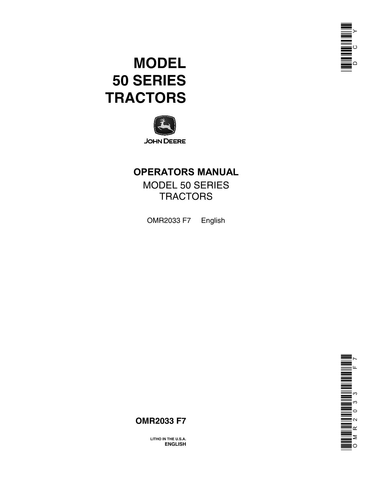 MANUEL D'UTILISATION DU TRACTEUR JOHN DEERE 50 SN500001-