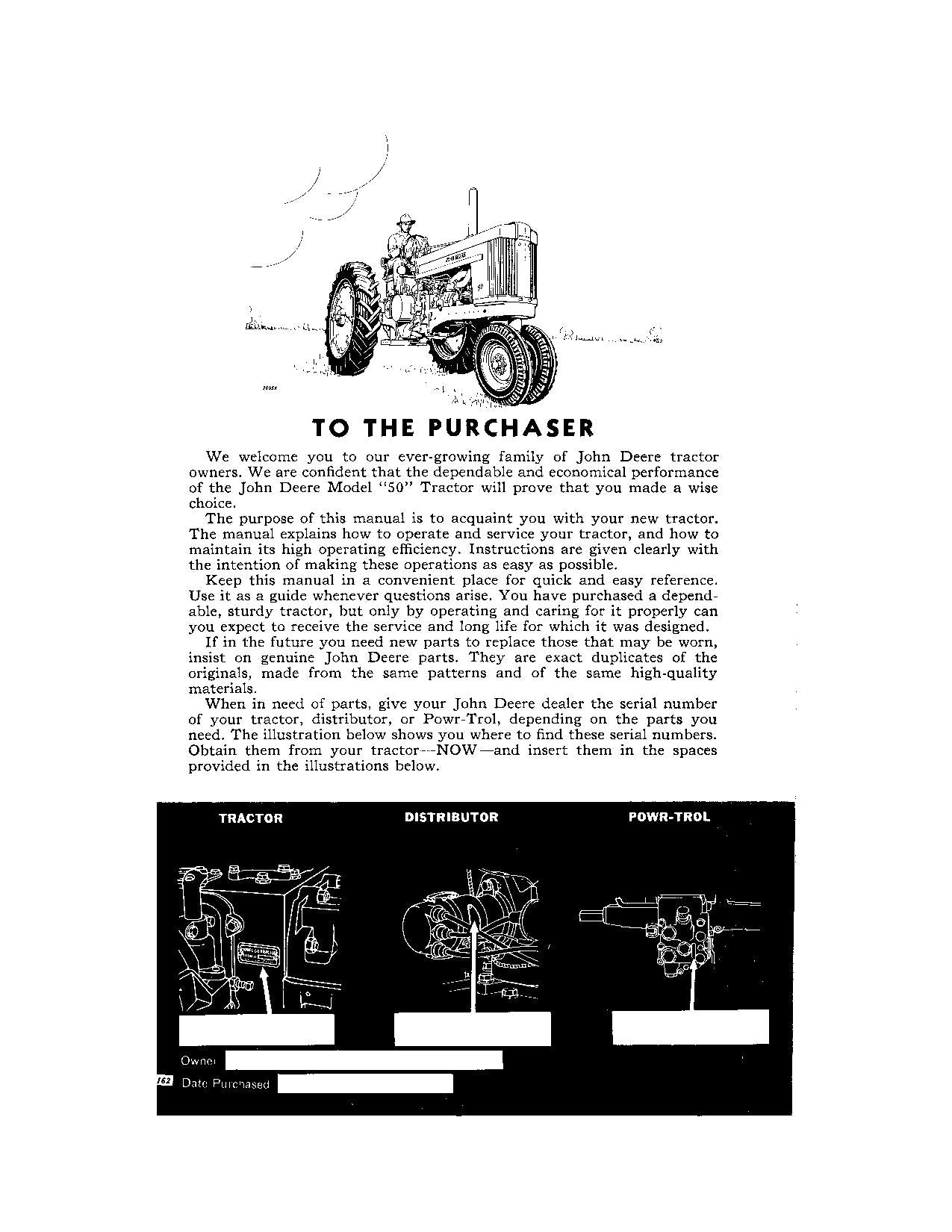 MANUEL D'UTILISATION DU TRACTEUR JOHN DEERE 50 SN500001-