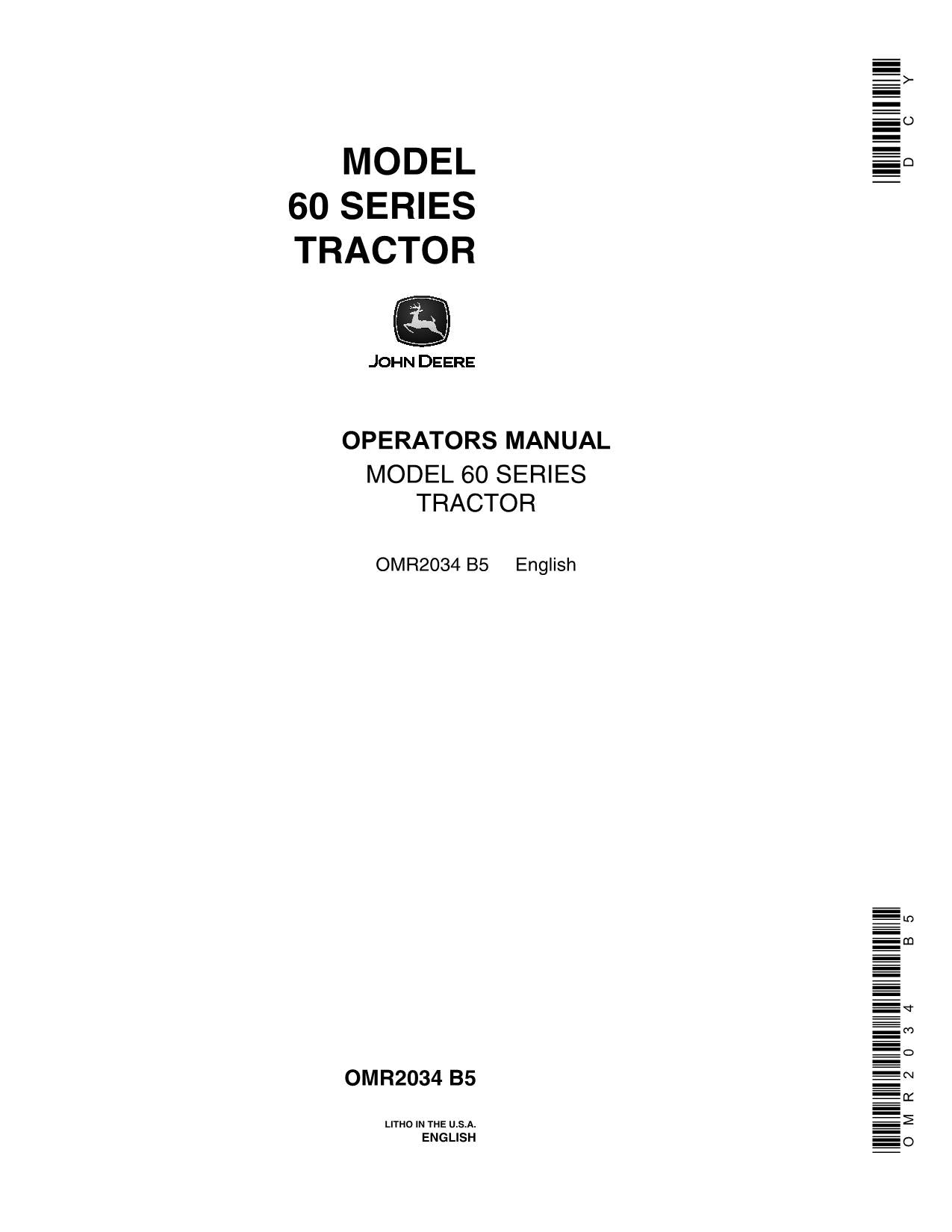 MANUEL D'UTILISATION DU TRACTEUR JOHN DEERE 60 - 6043000