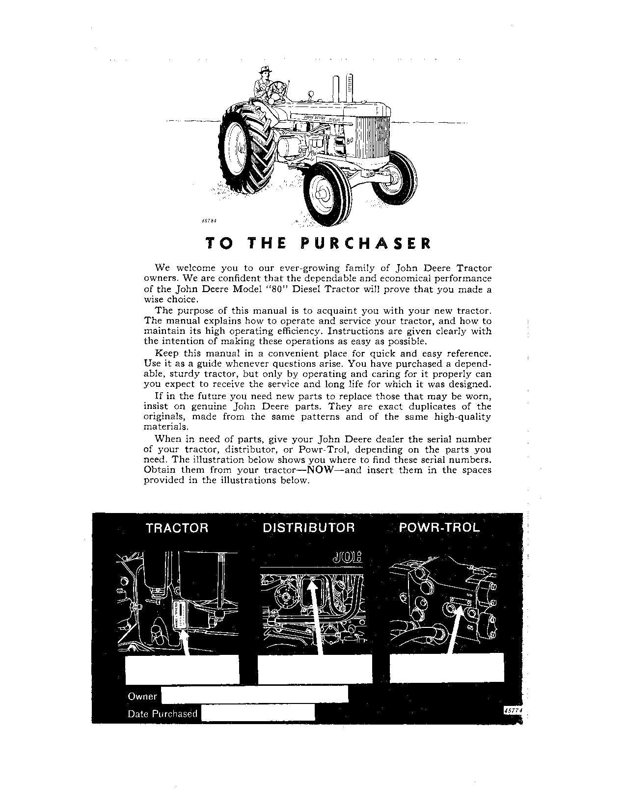 JOHN DEERE 80 TRACTOR OPERATORS MANUAL