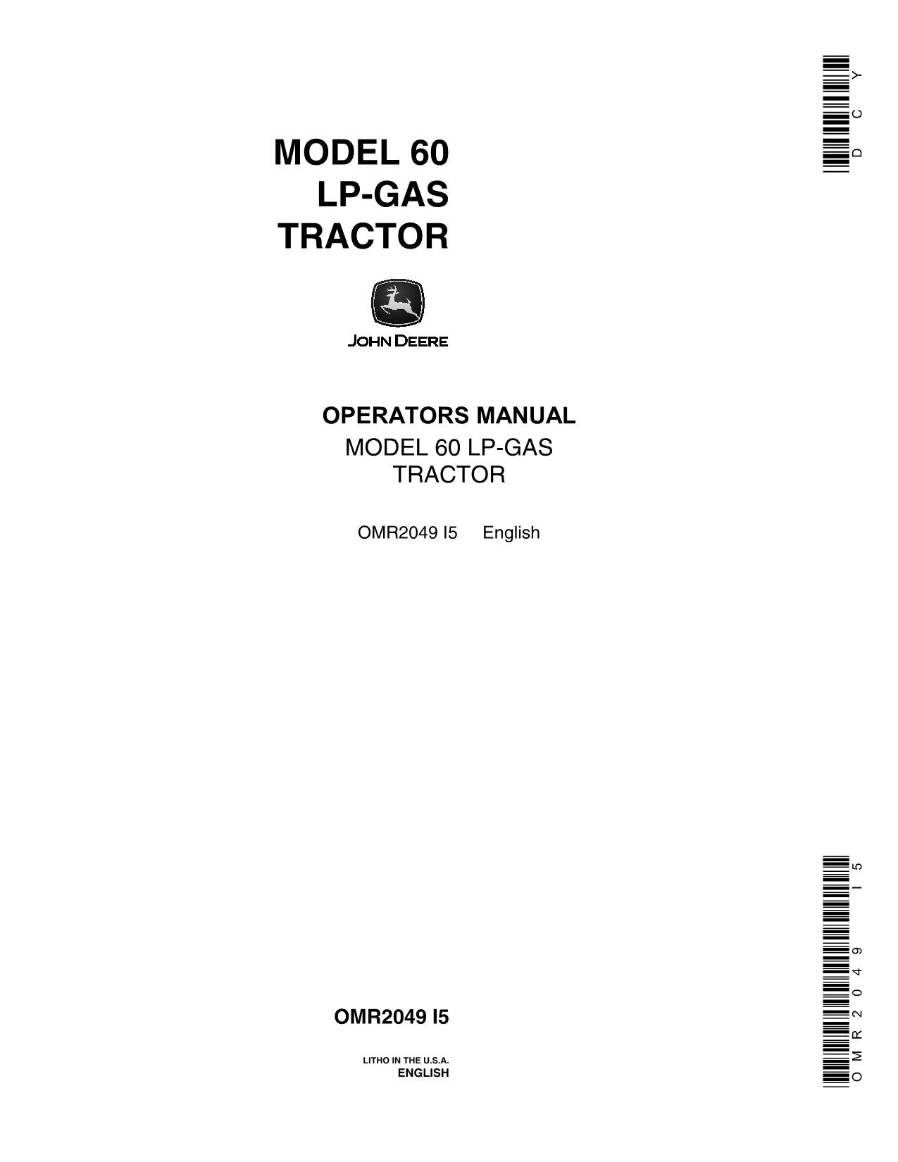 MANUEL D'UTILISATION DU TRACTEUR JOHN DEERE 60 AMÉRIQUE DU NORD