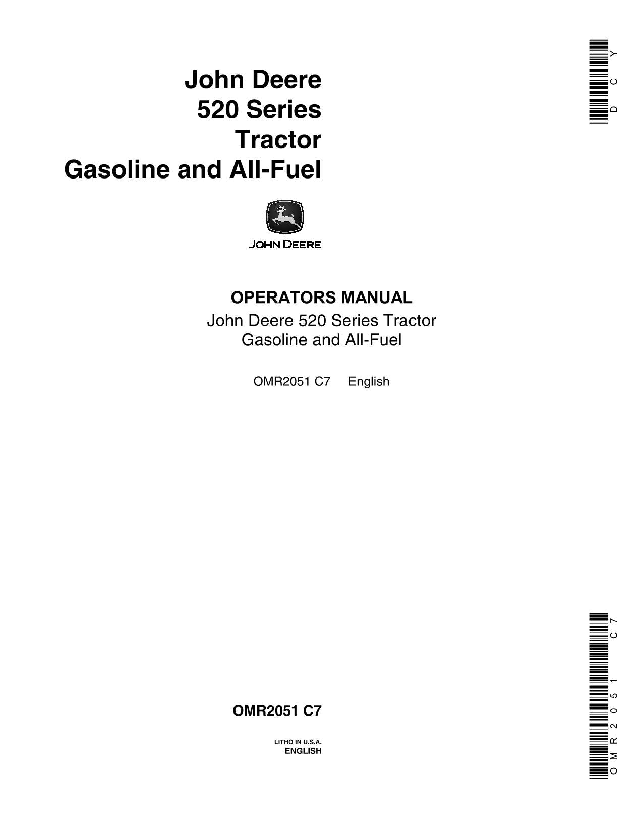 JOHN DEERE 520 TRACTOR OPERATORS MANUAL 5200000-5208099