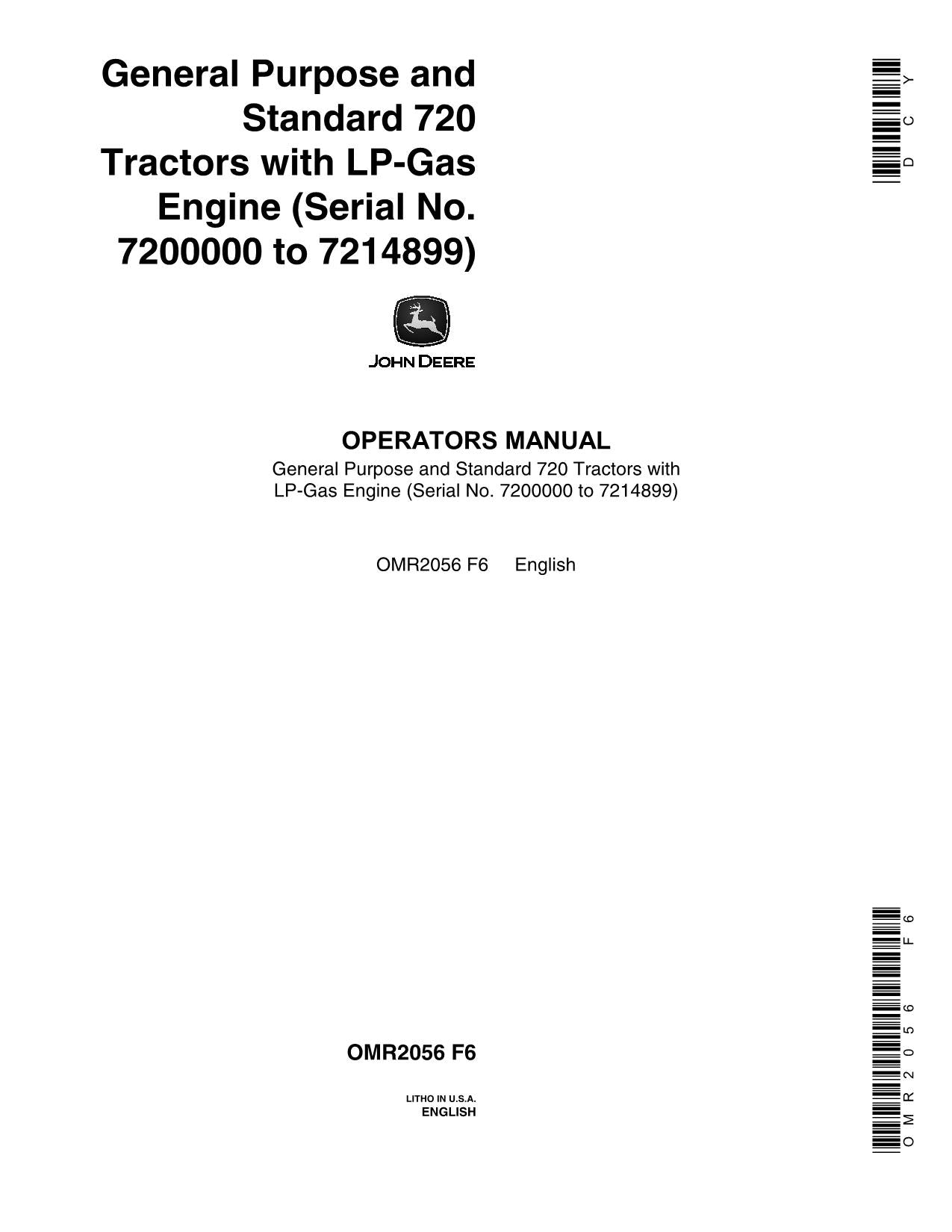 MANUEL D'UTILISATION DU MOTEUR À GAZ PL POUR TRACTEUR JOHN DEERE 720