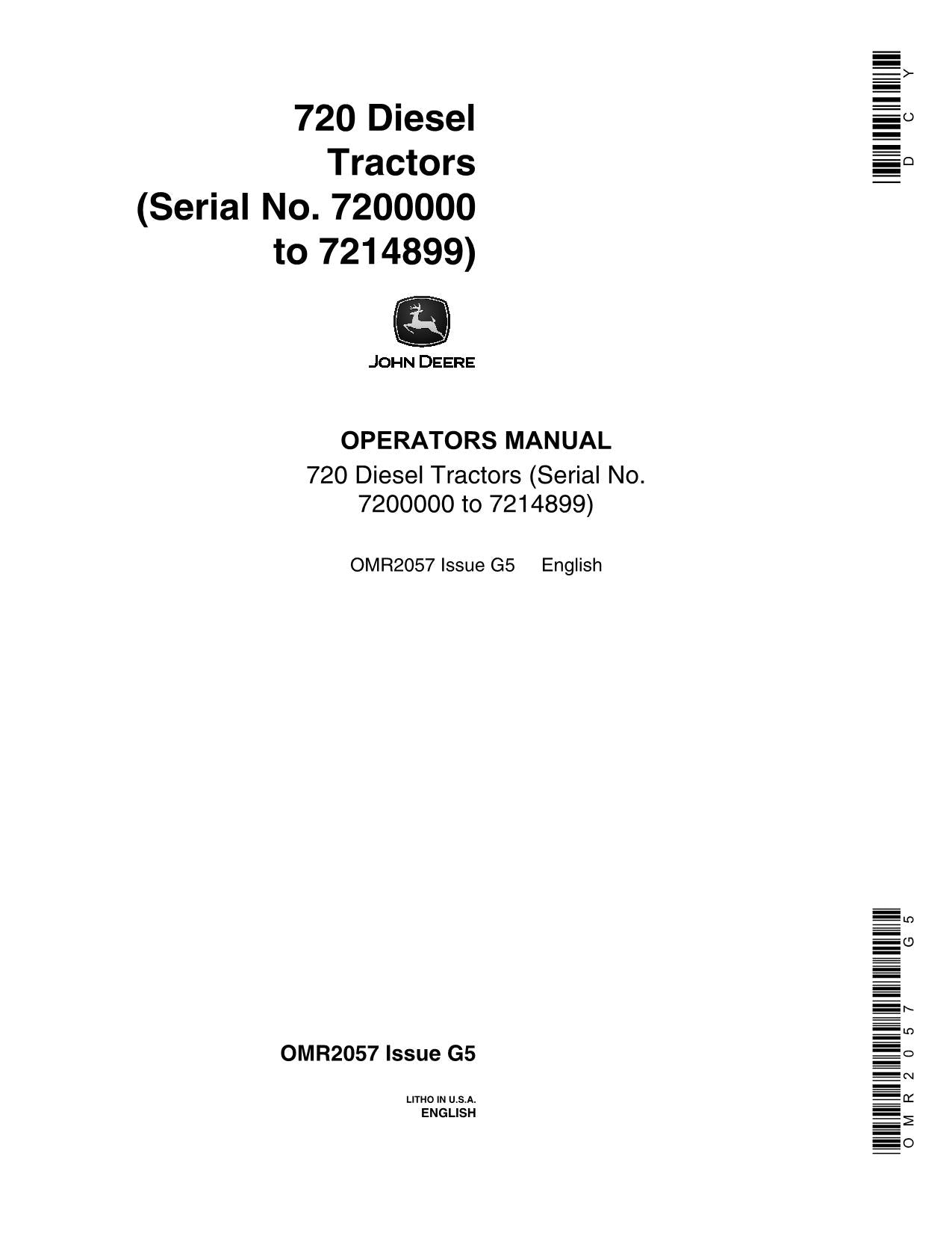 MANUEL D'UTILISATION DU TRACTEUR DIESEL JOHN DEERE 720