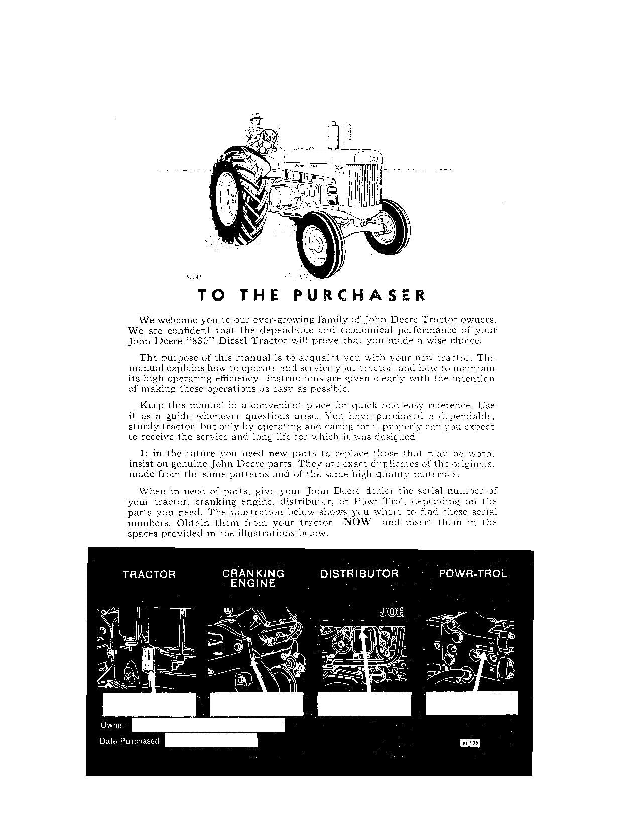 JOHN DEERE 830 TRACTOR OPERATORS MANUAL SER. N. 8300000-