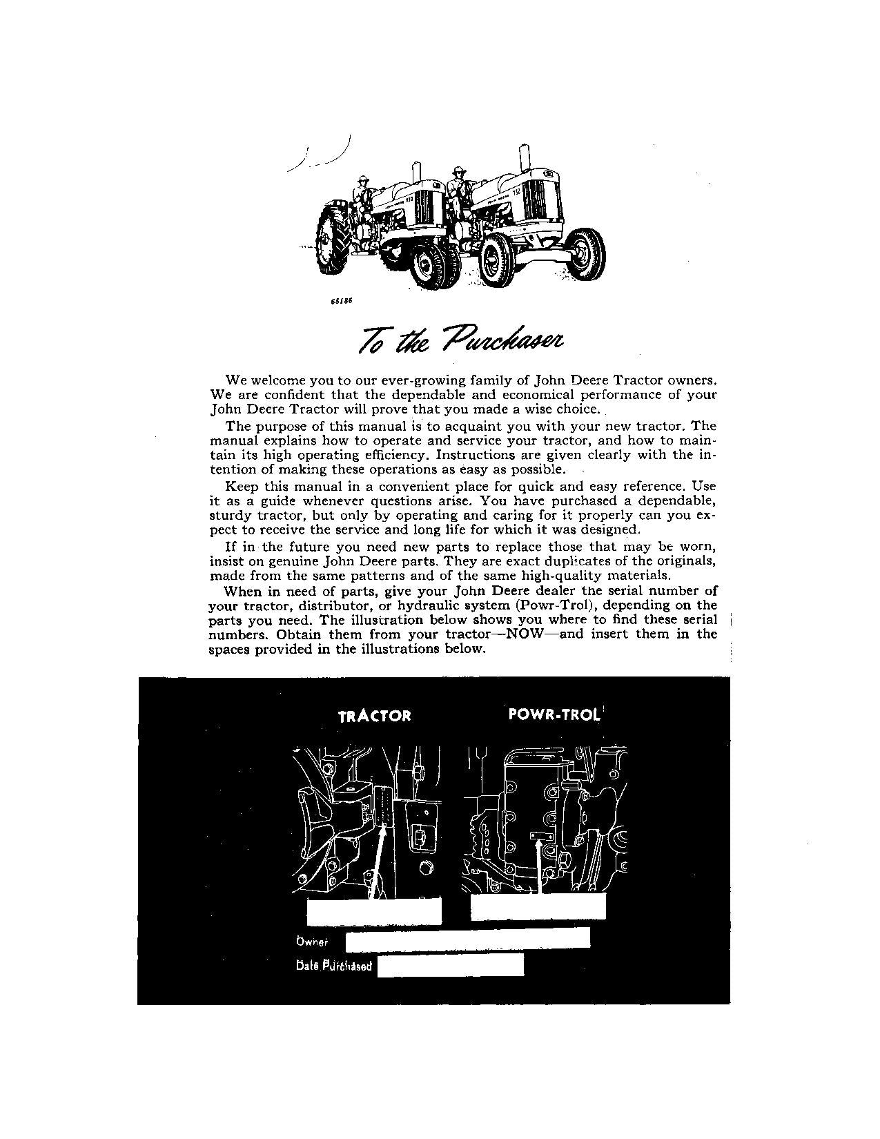 JOHN DEERE 730 TRACTOR OPERATORS MANUAL S.N.7300000-