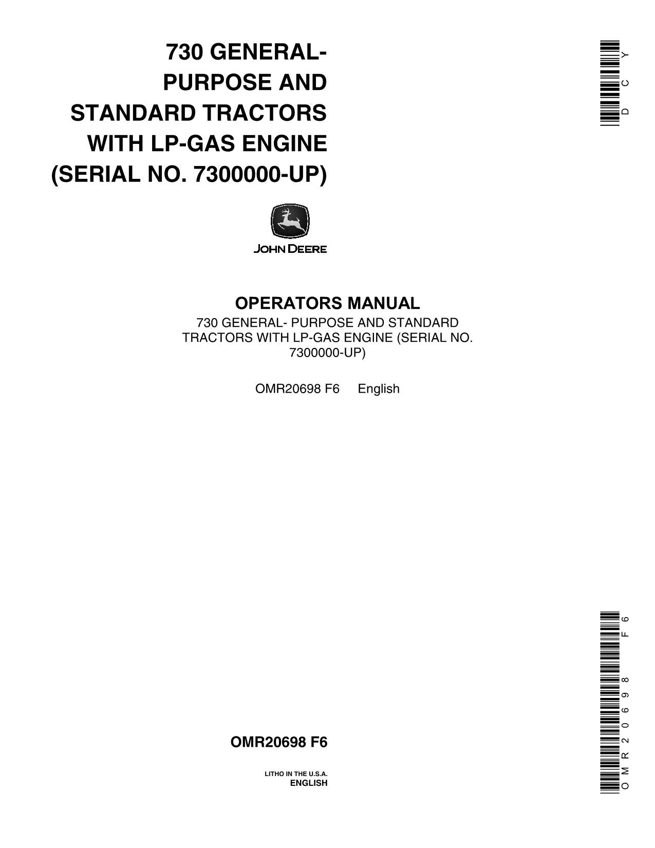 MANUEL D'UTILISATION DU TRACTEUR JOHN DEERE 730 SN7300000-