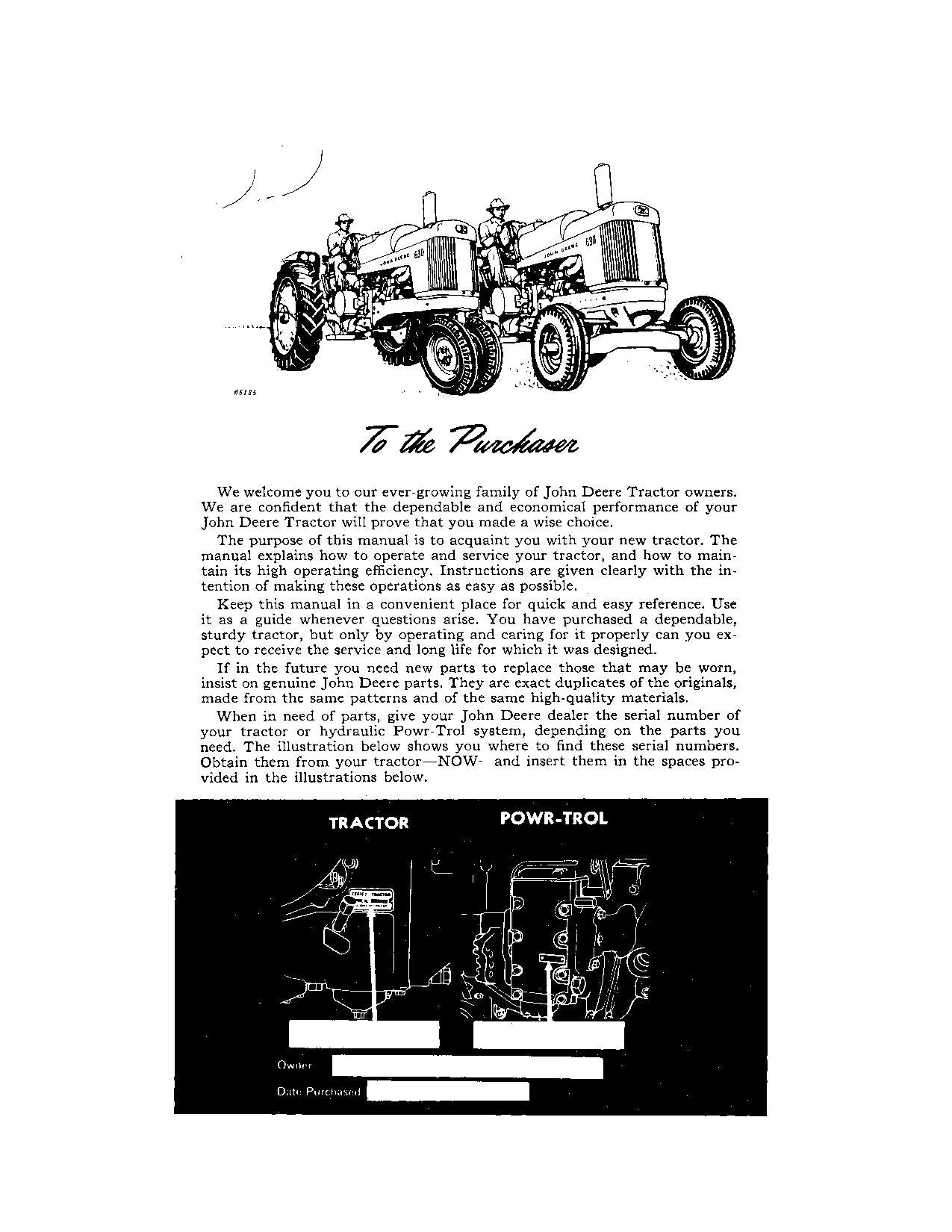 JOHN DEERE 630 TRACTOR OPERATORS MANUAL NORTH AMERICA