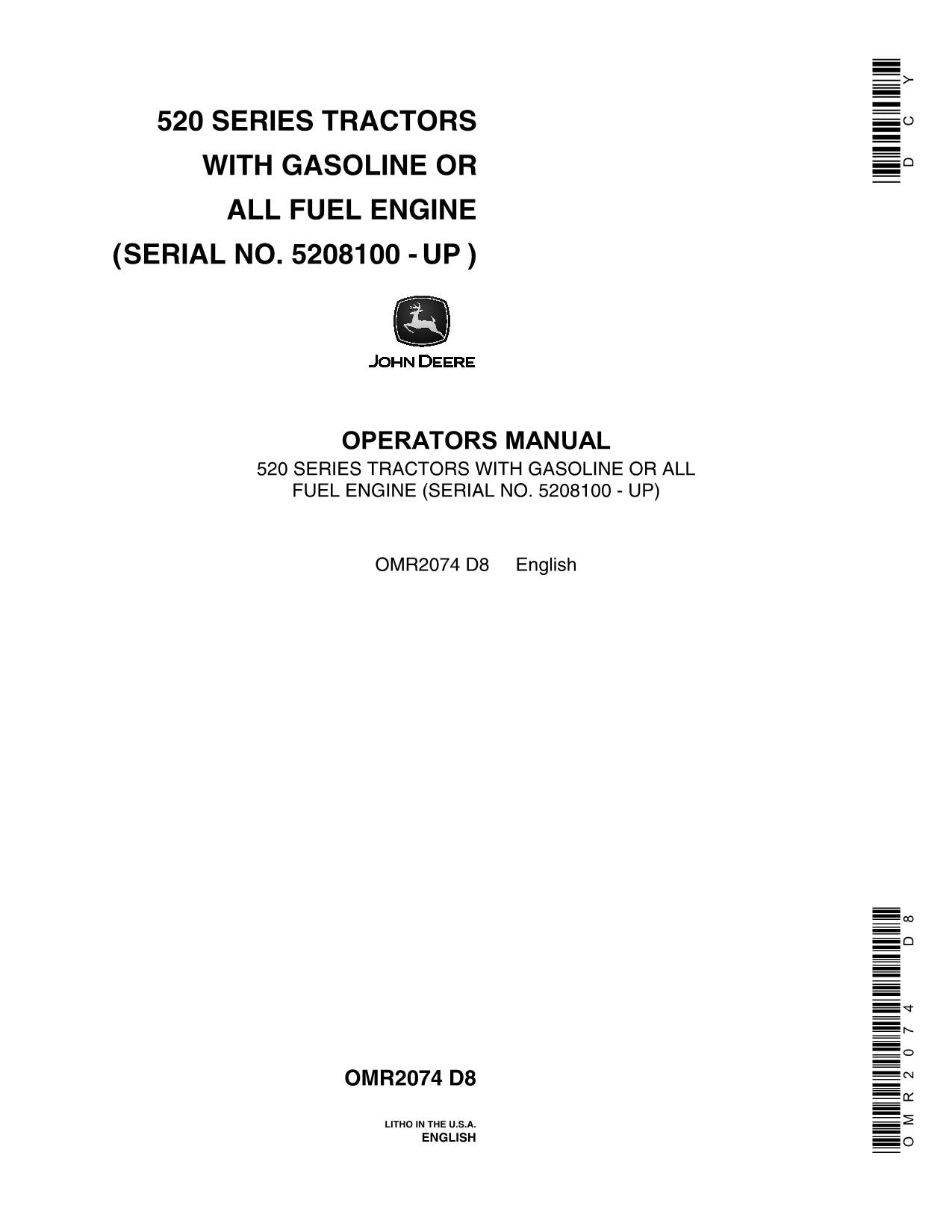 JOHN DEERE 520 TRACTOR GAS OPERATORS MANUAL