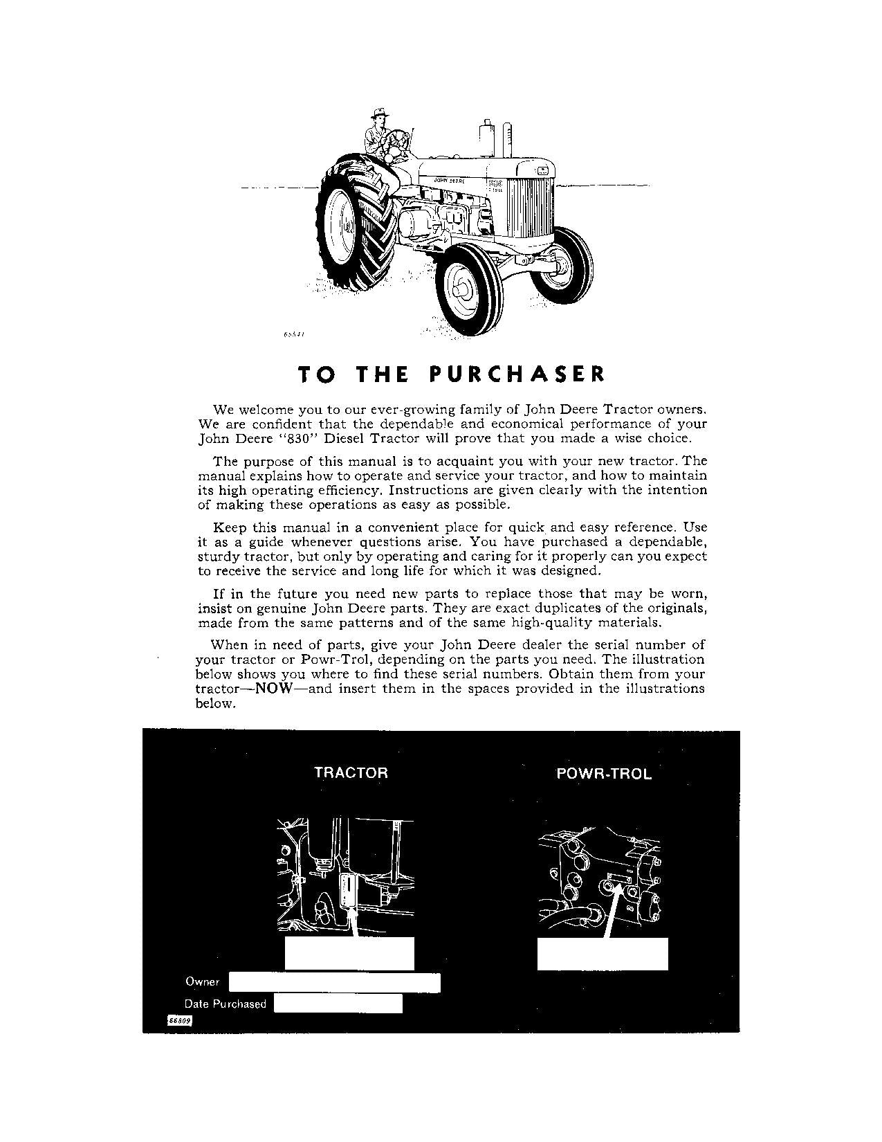 JOHN DEERE 830 TRACTOR OPERATORS MANUAL S.N. 8300000-