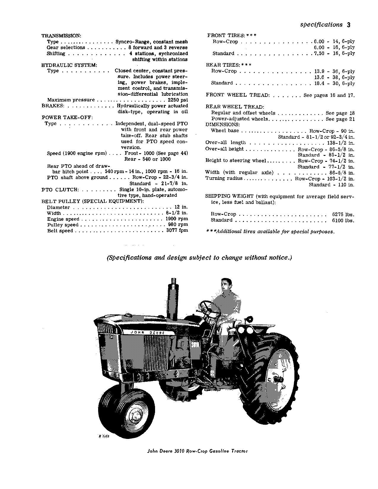 MANUEL D'UTILISATION DU TRACTEUR JOHN DEERE 3010 OMR28871