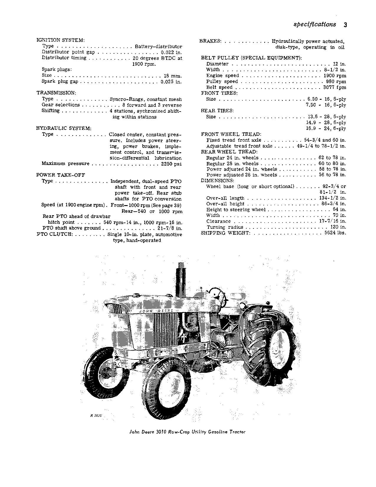 JOHN DEERE 3010 ROW CROP UTIILITY GAS TRACTOR OPERATORS MANUAL North America