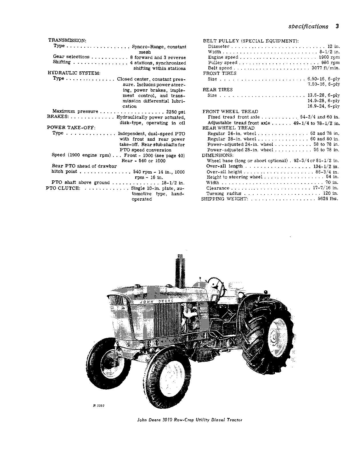 JOHN DEERE 3010 DIESEL TRACTOR OPERATORS MANUAL OMR28876