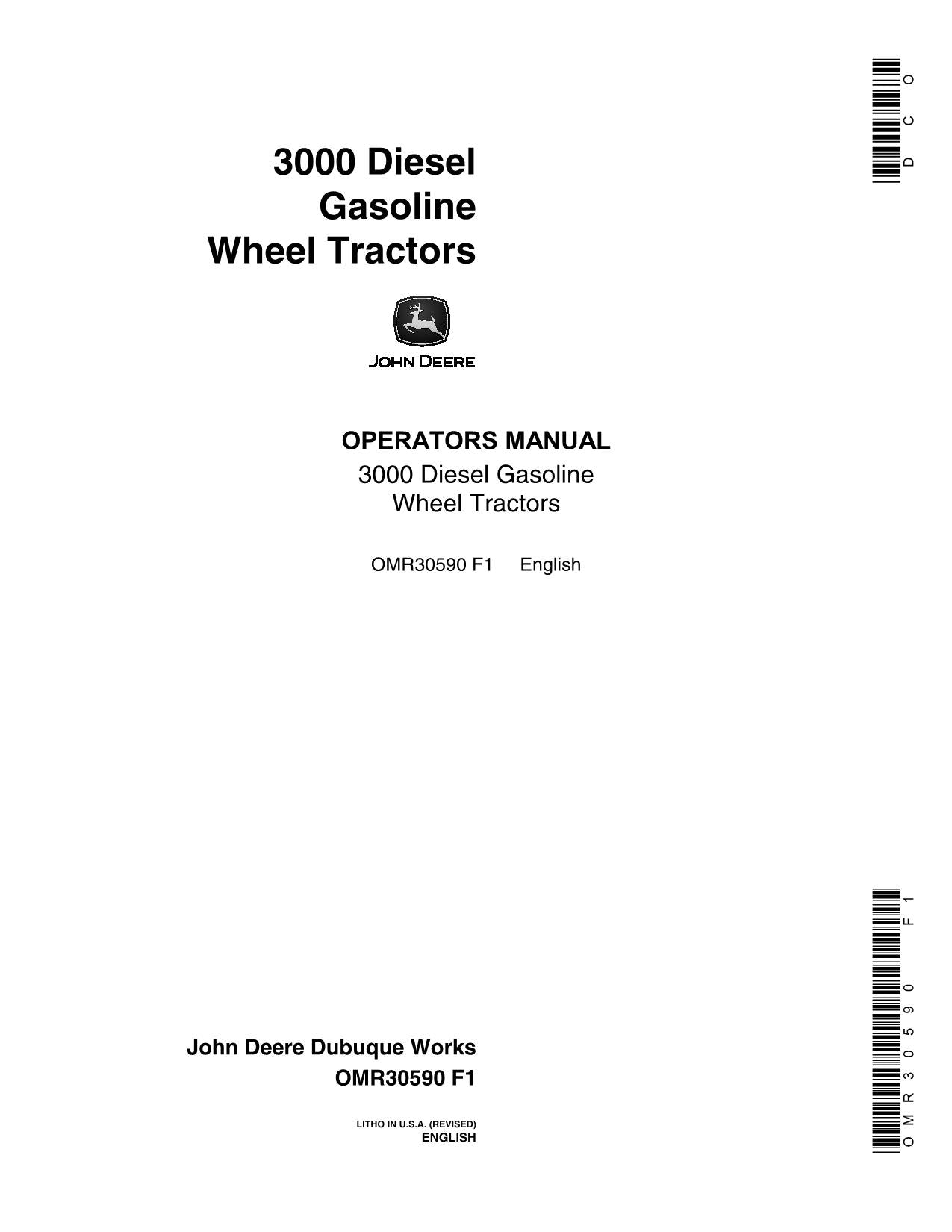 JOHN DEERE 3010 TRACTOR OPERATORS MANUAL OMR30590