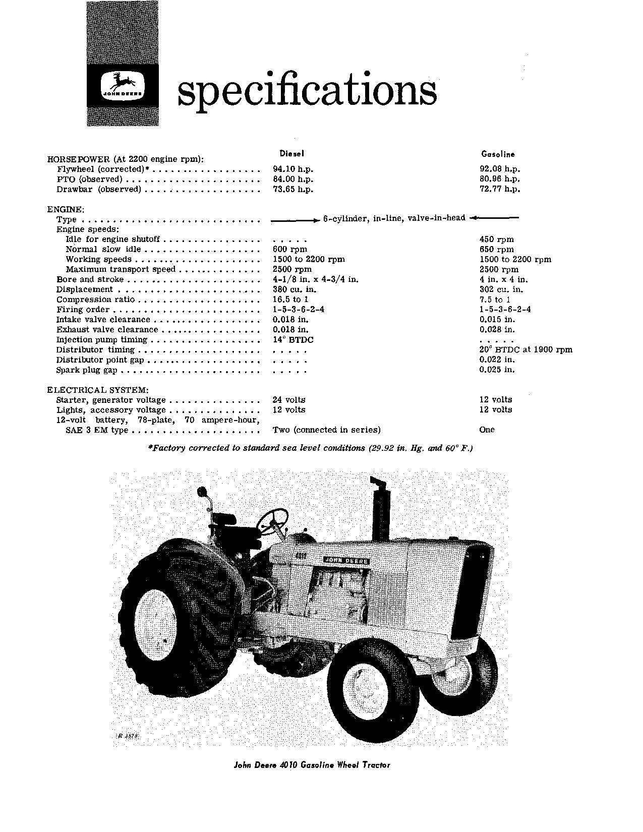 JOHN DEERE 4010 UTILITY WHEEL TRACTOR OPERATORS MANUAL NORTH AMERICA EDITION