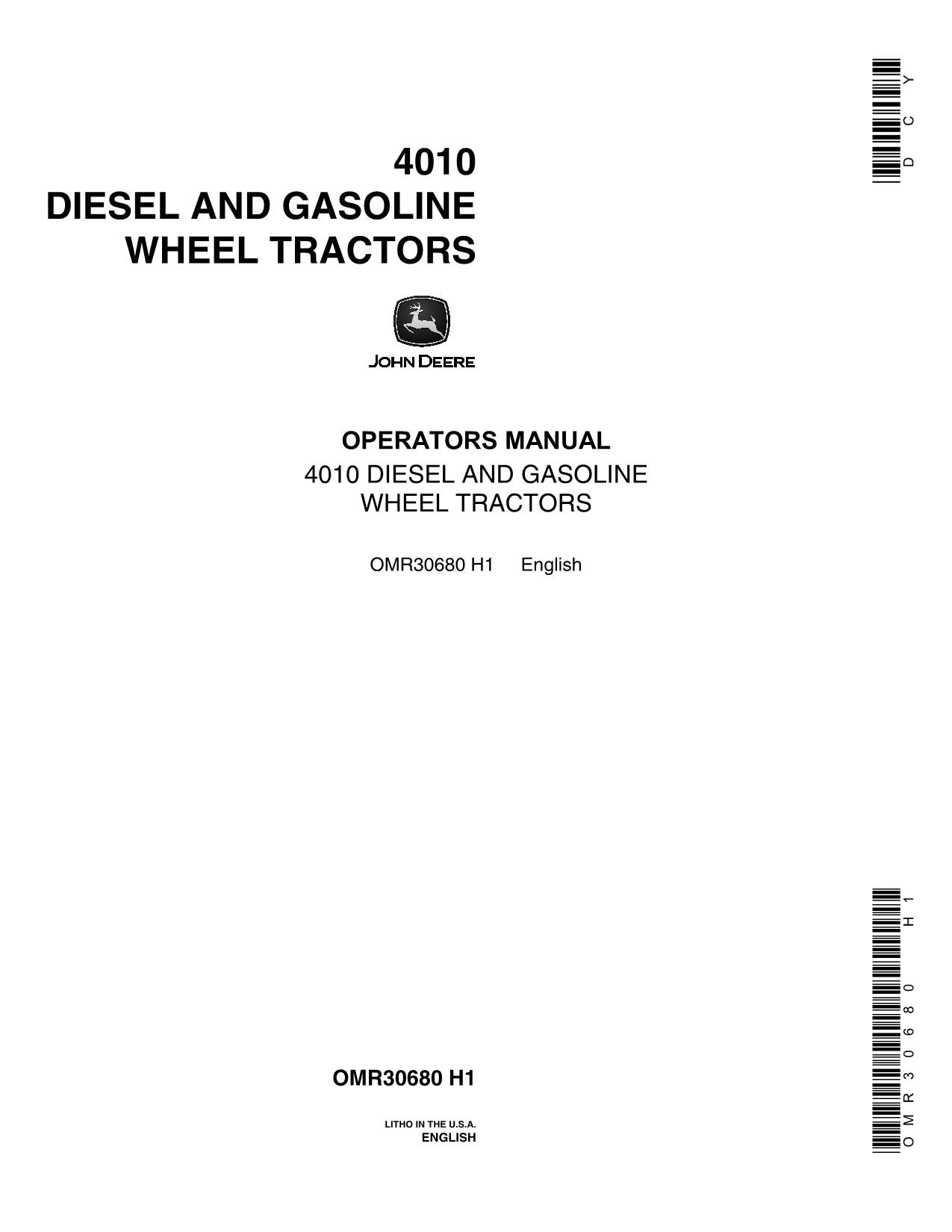 JOHN DEERE 4010 UTILITY WHEEL TRACTOR - BEDIENUNGSANLEITUNG - NORDAMERIKANISCHE AUSGABE