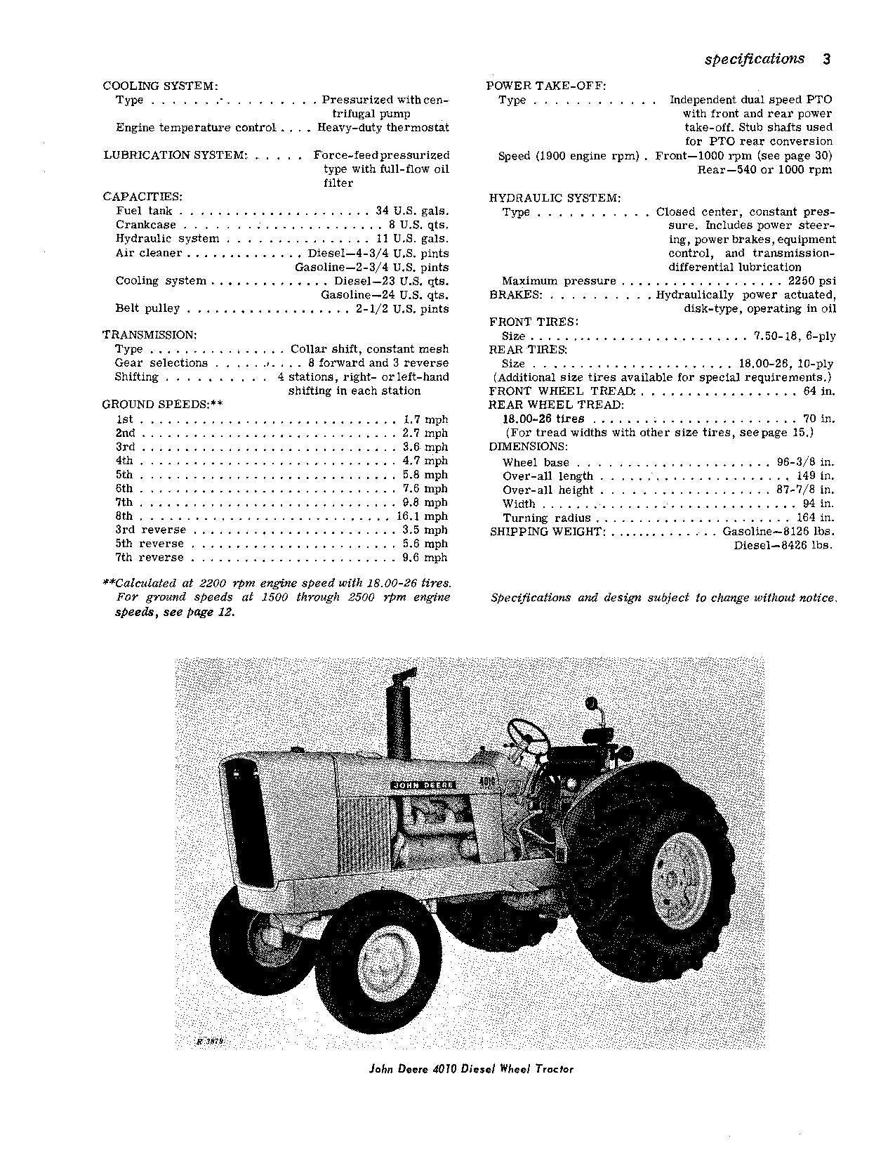 JOHN DEERE 4010 UTILITY WHEEL TRACTOR OPERATORS MANUAL NORTH AMERICA EDITION