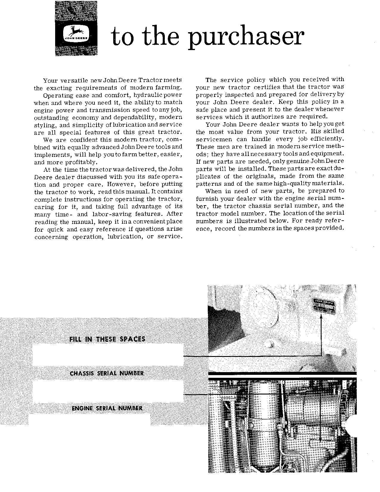 JOHN DEERE 4010 ROW CROP STANDARD TRACTOR OPERATORS MANUAL NORTH AMERICA