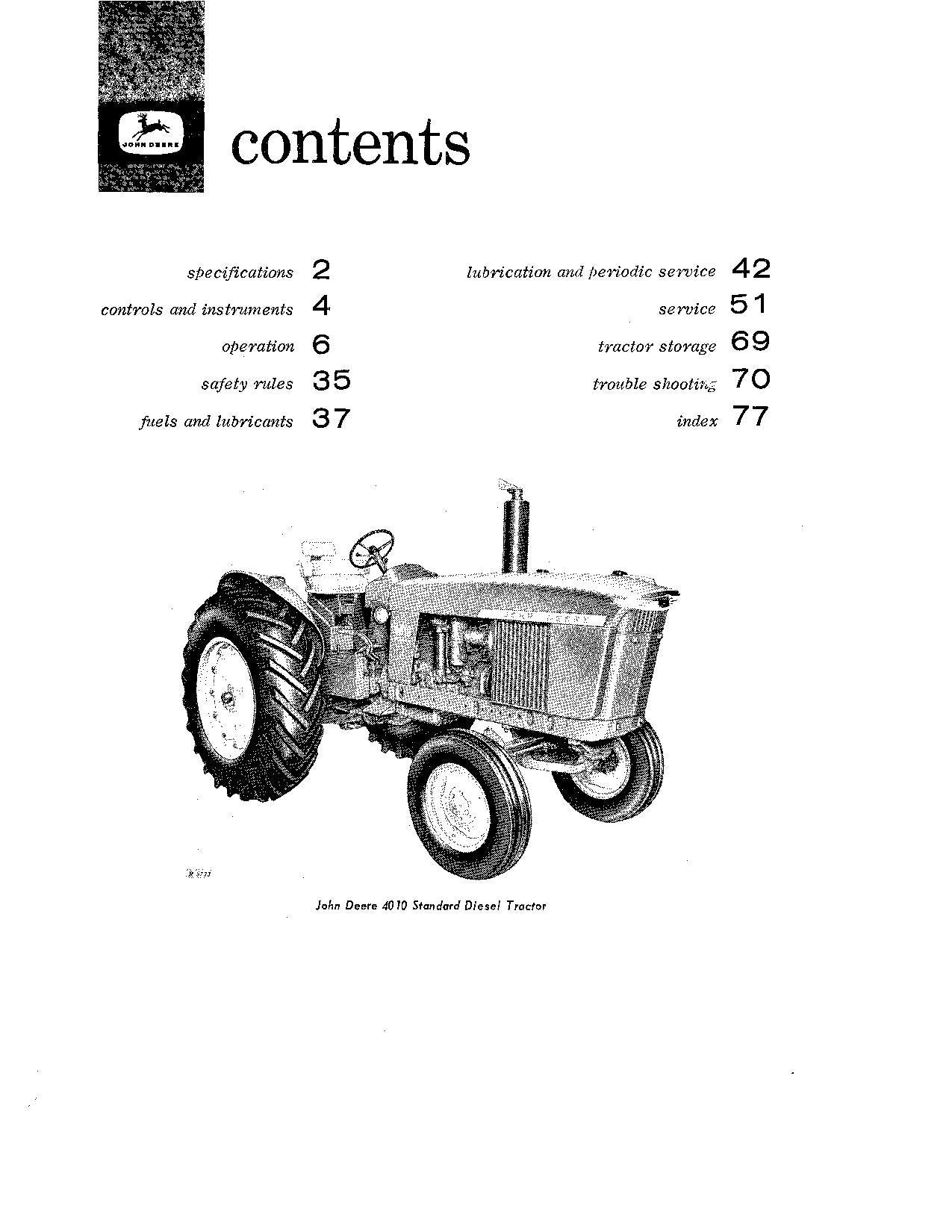 JOHN DEERE 4010 ROW CROP STANDARD TRACTOR OPERATORS MANUAL NORTH AMERICA