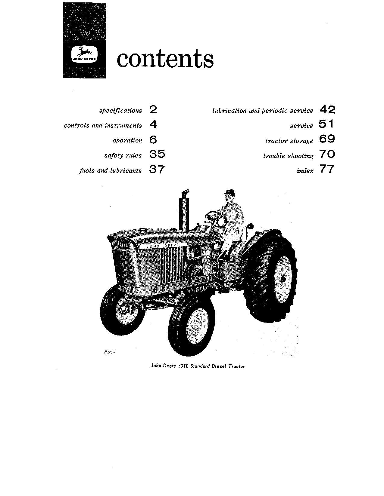 JOHN DEERE 3010 ROW CROP STANDARD TRAKTOR BEDIENUNGSANLEITUNG NORDAMERIKA