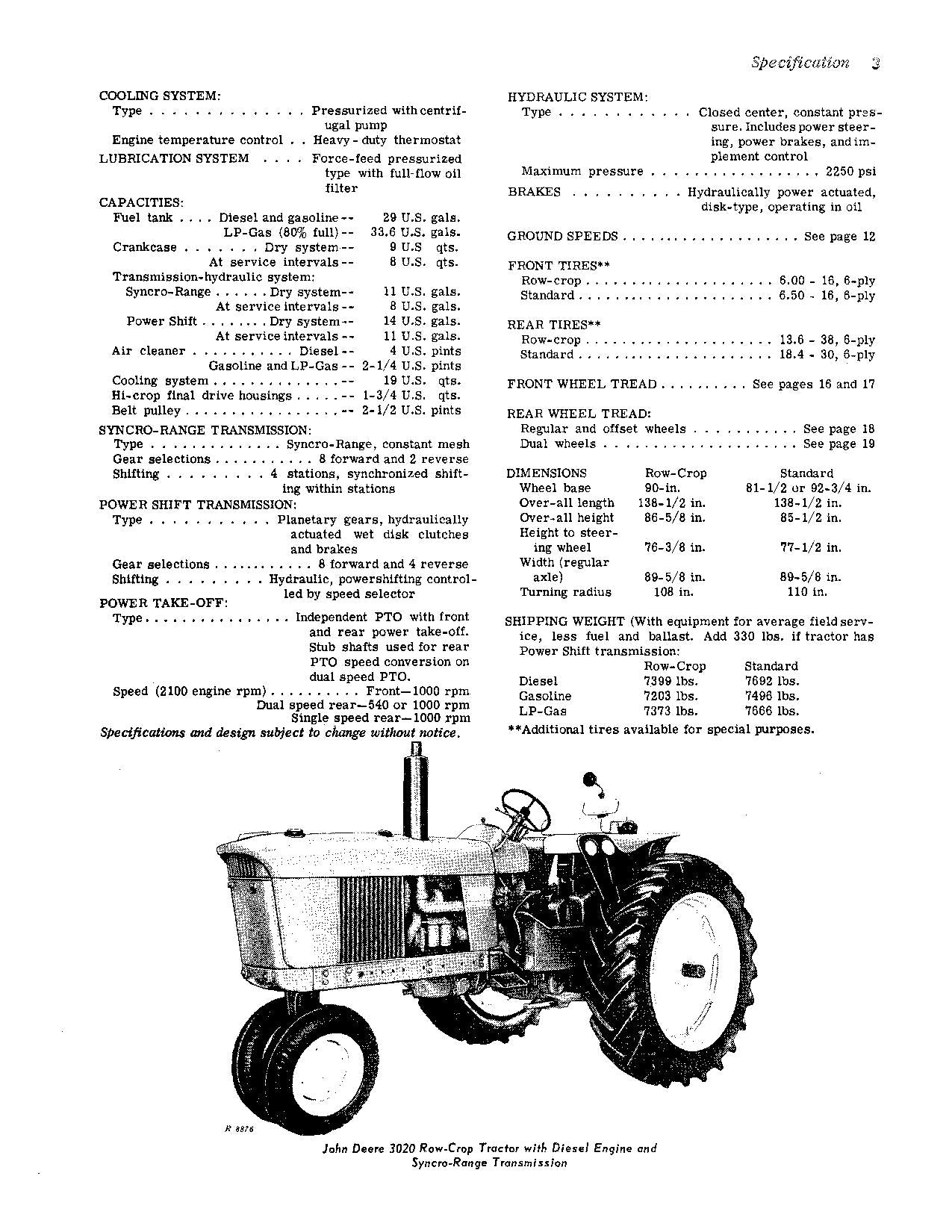 JOHN DEERE 3020 STANDARD HI-CROP TRAKTOR BEDIENUNGSANLEITUNG 0 - 122999