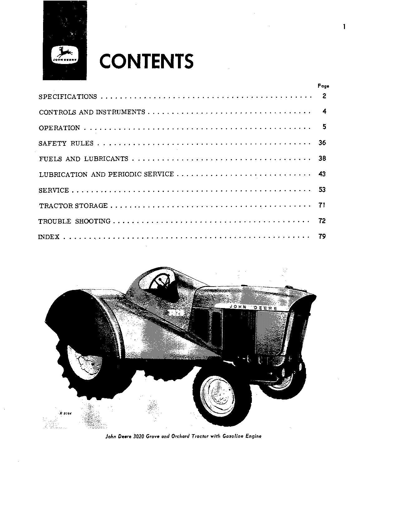 JOHN DEERE 3020 GROVE ORCHARD TRACTOR OPERATORS MANUAL SER 0-67999