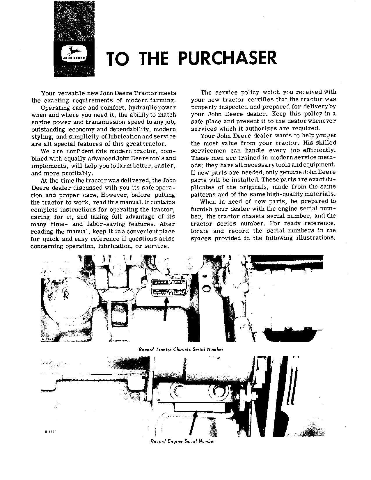 JOHN DEERE 3020 GROVE ORCHARD TRACTOR OPERATORS MANUAL SER 0-67999