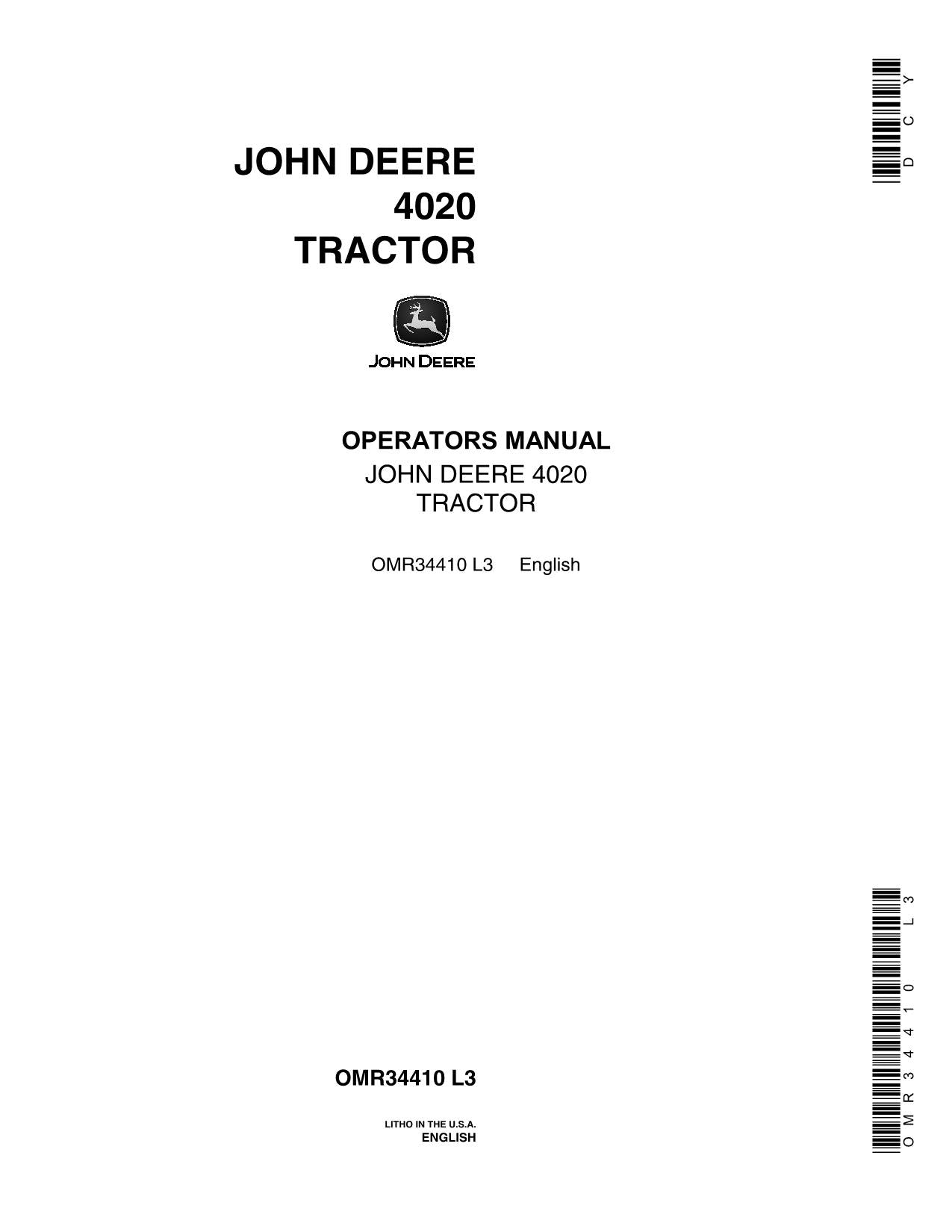 JOHN DEERE 4020 TRACTOR OPERATORS MANUAL SER  - 90999