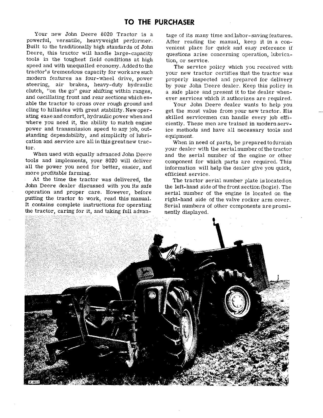 JOHN DEERE 8020 TRACTOR OPERATORS MANUAL