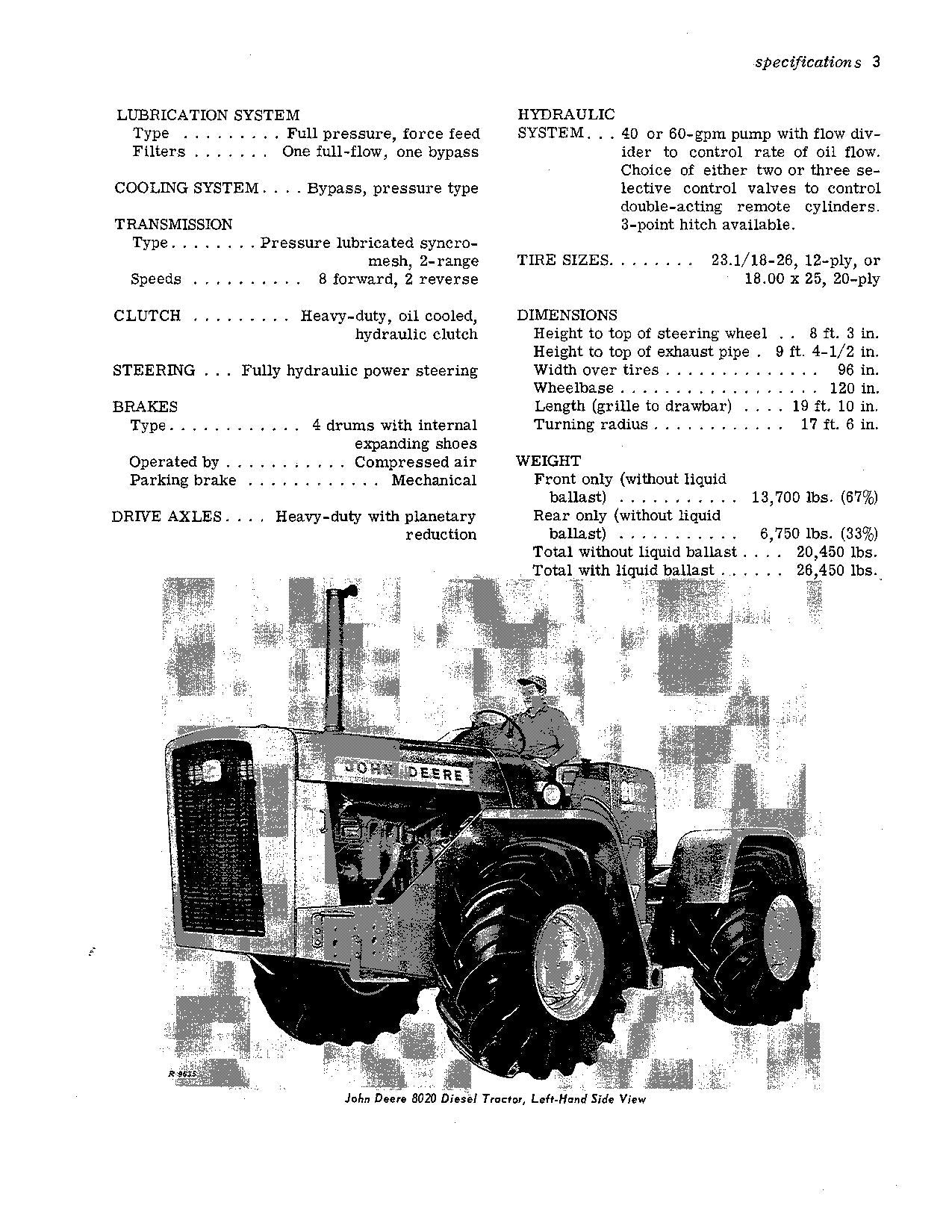 MANUEL D'UTILISATION DU TRACTEUR JOHN DEERE 8020