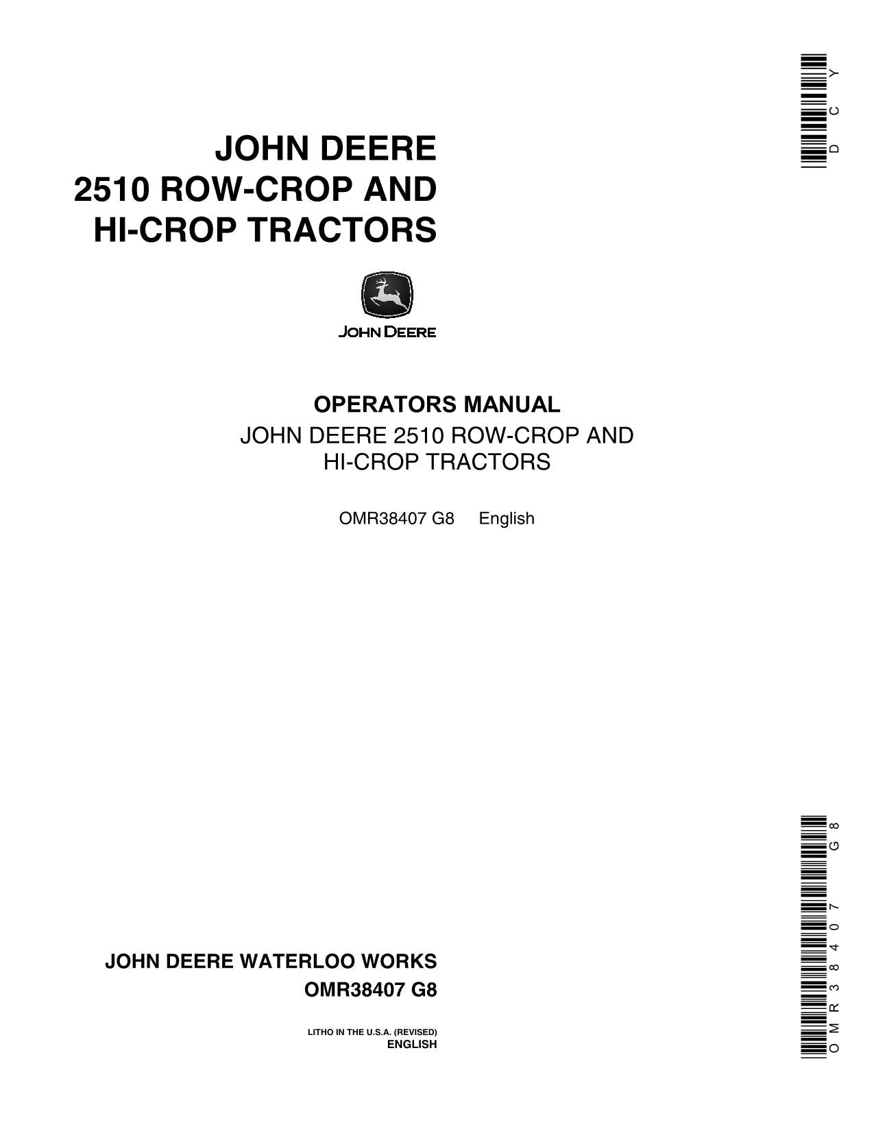 JOHN DEERE 2510 TRACTOR OPERATORS MANUAL