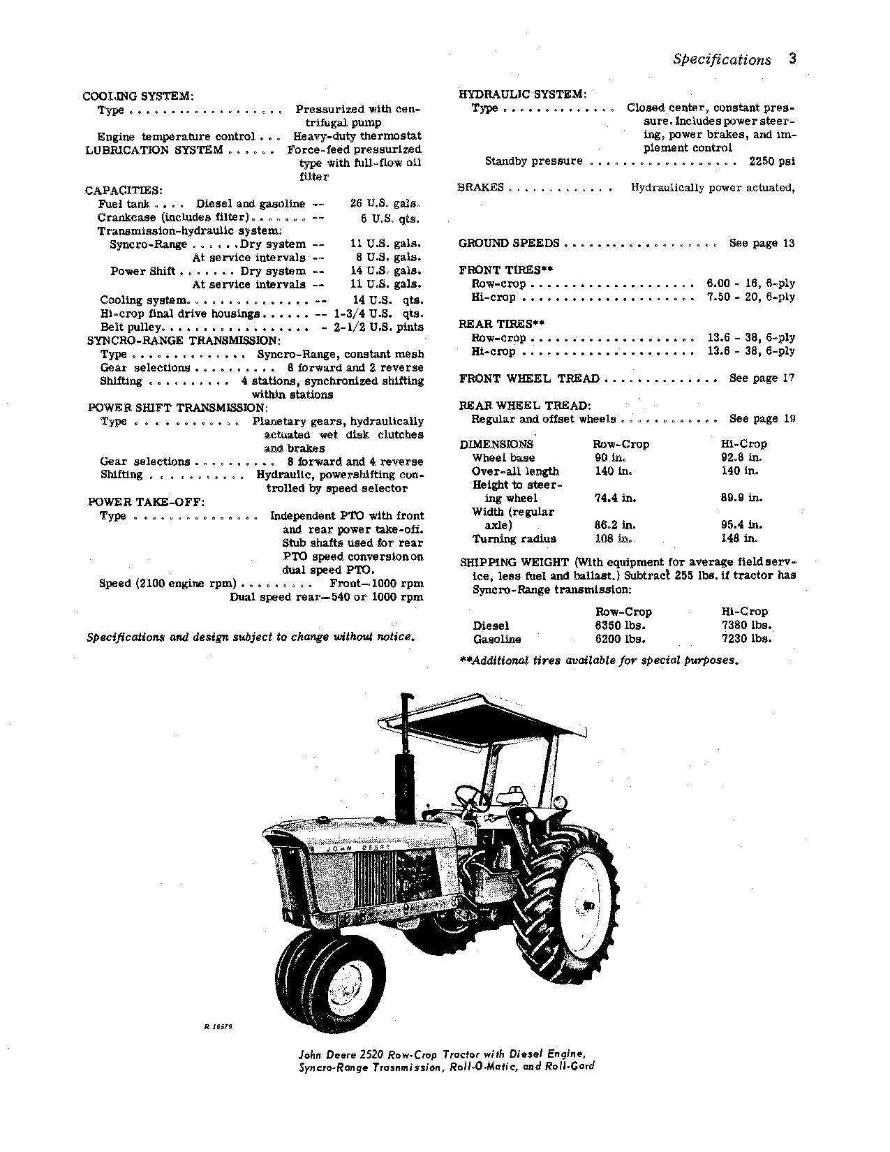 MANUEL D'UTILISATION DU TRACTEUR JOHN DEERE 2520 SER 022001-