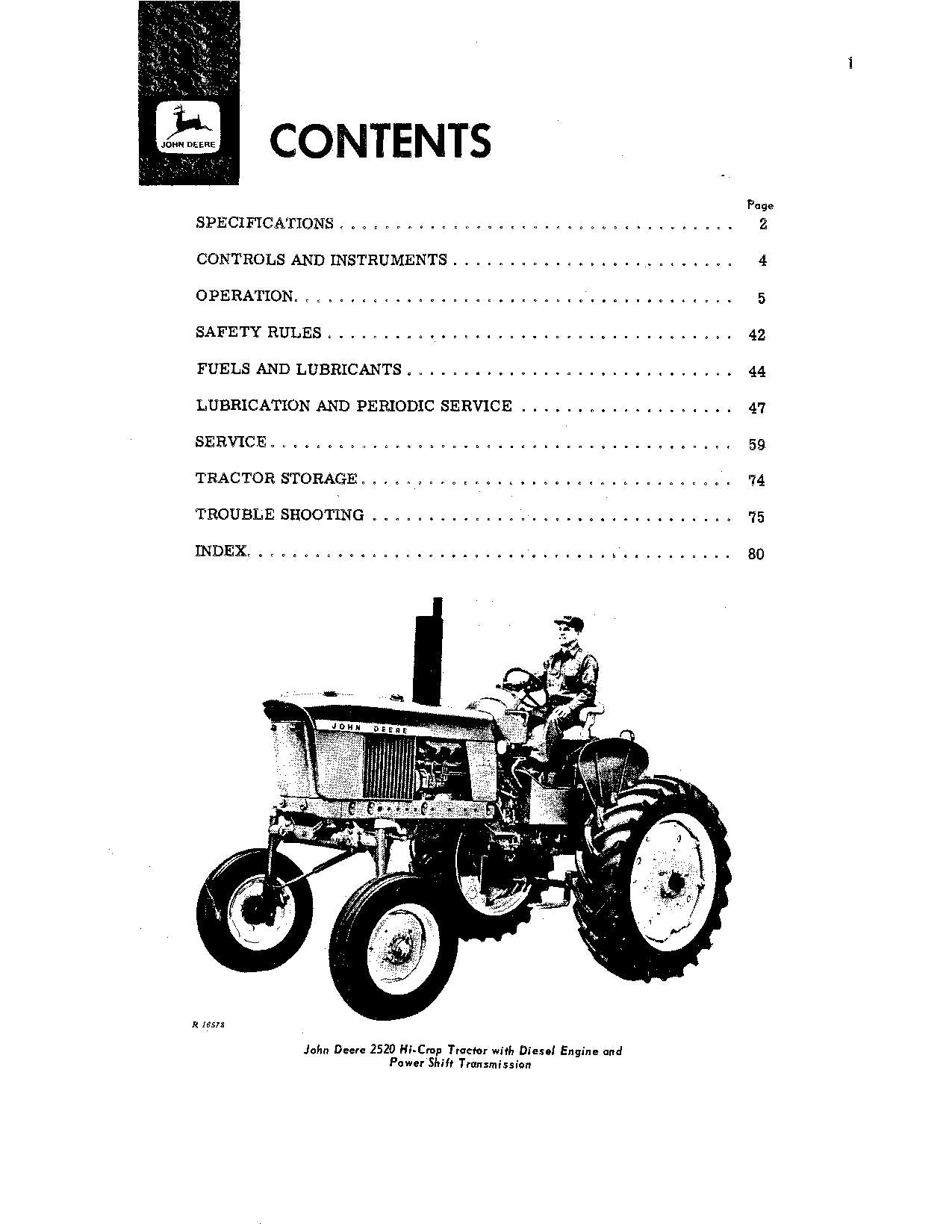 JOHN DEERE 2520 TRACTOR OPERATORS MANUAL SER 022001-