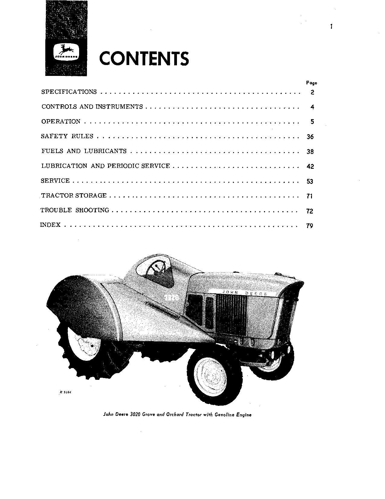 JOHN DEERE 3020 GROVE ORCHARD TRACTOR OPERATORS MANUAL 068000-