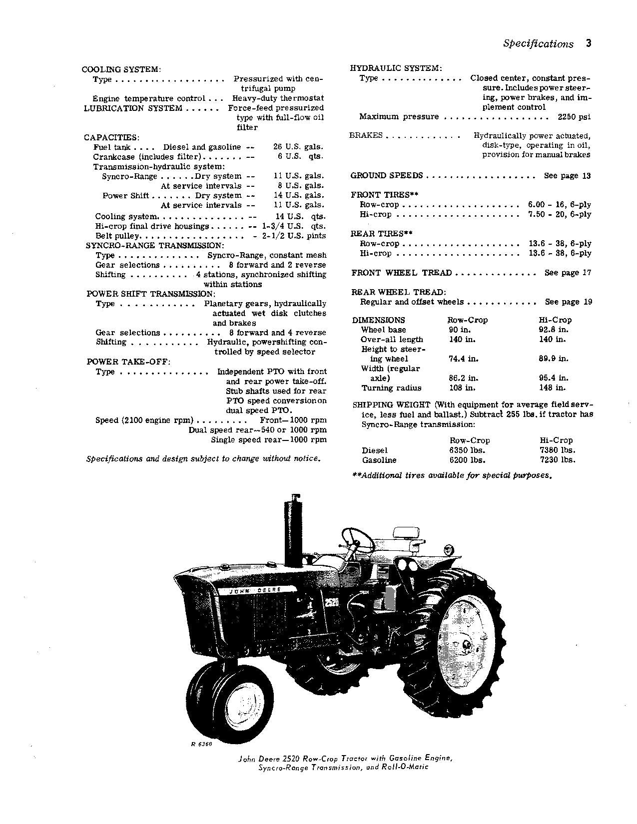 JOHN DEERE 2520 TRACTOR OPERATORS MANUAL ser 000000-022000