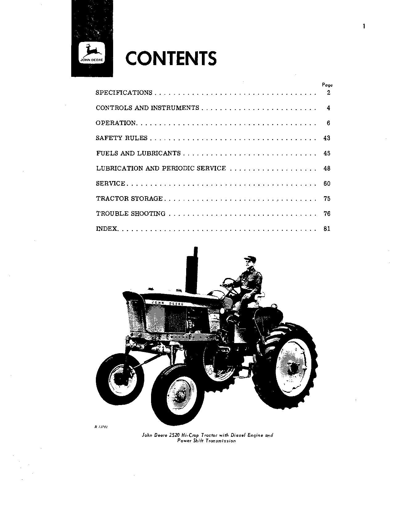 JOHN DEERE 2520 TRACTOR OPERATORS MANUAL ser 000000-022000