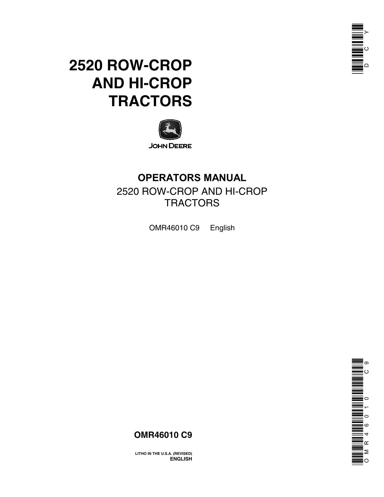 JOHN DEERE 2520 TRACTOR OPERATORS MANUAL ser 000000-022000