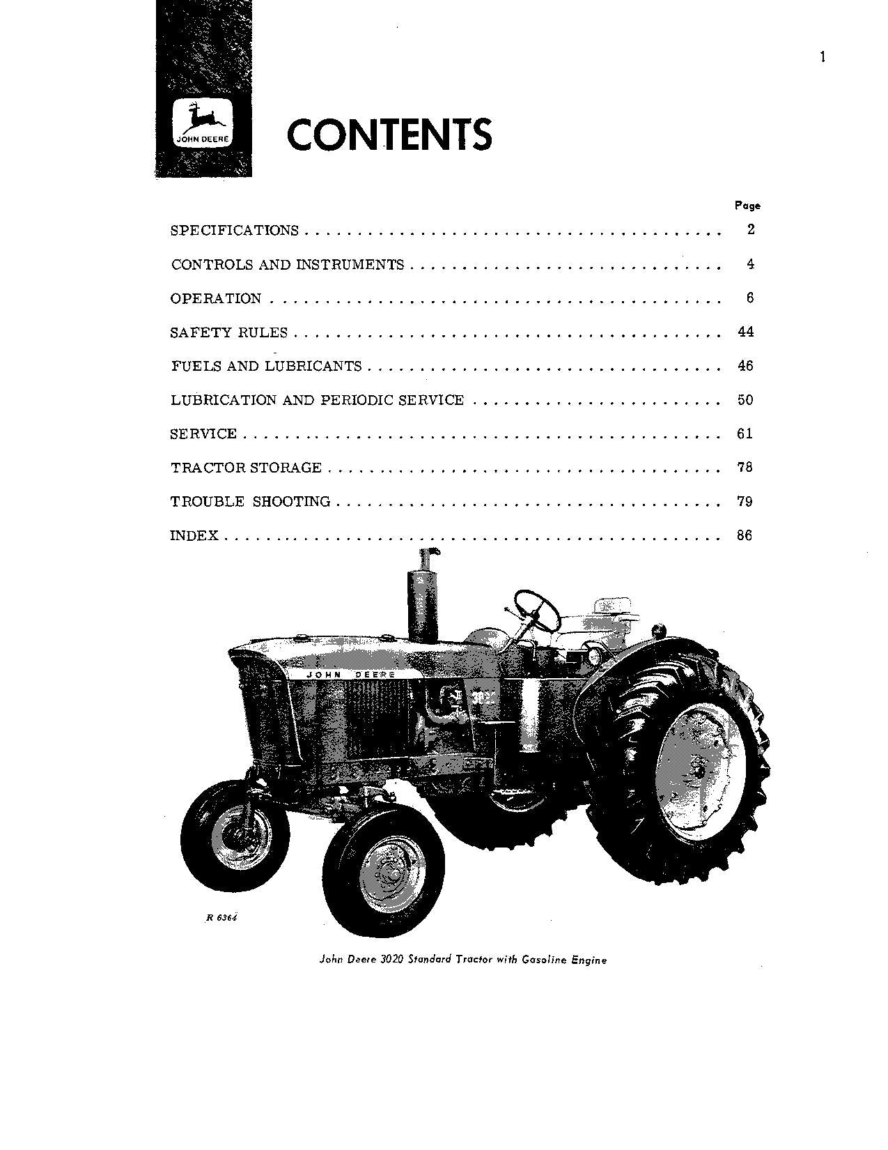 MANUEL D'UTILISATION DU TRACTEUR JOHN DEERE 3020 123000-