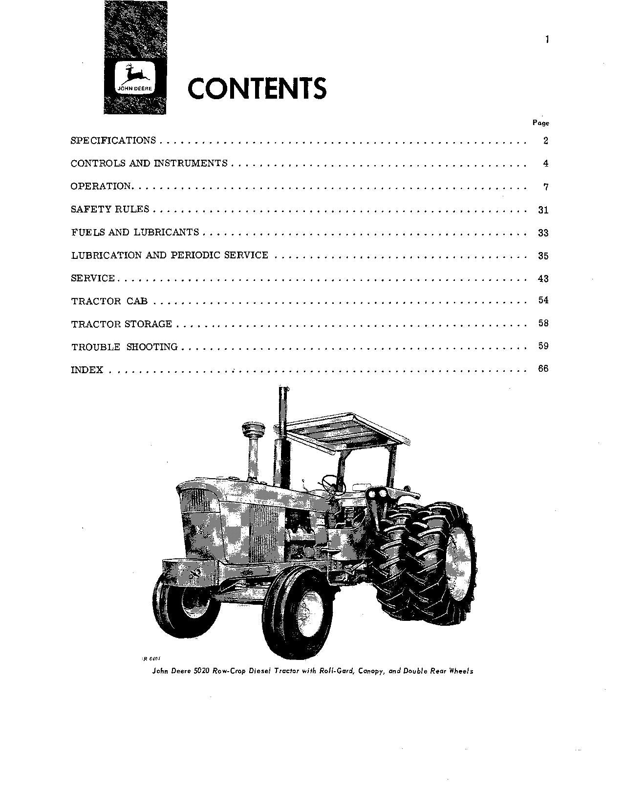 JOHN DEERE 5020 TRACTOR OPERATORS MANUAL 025000-030000