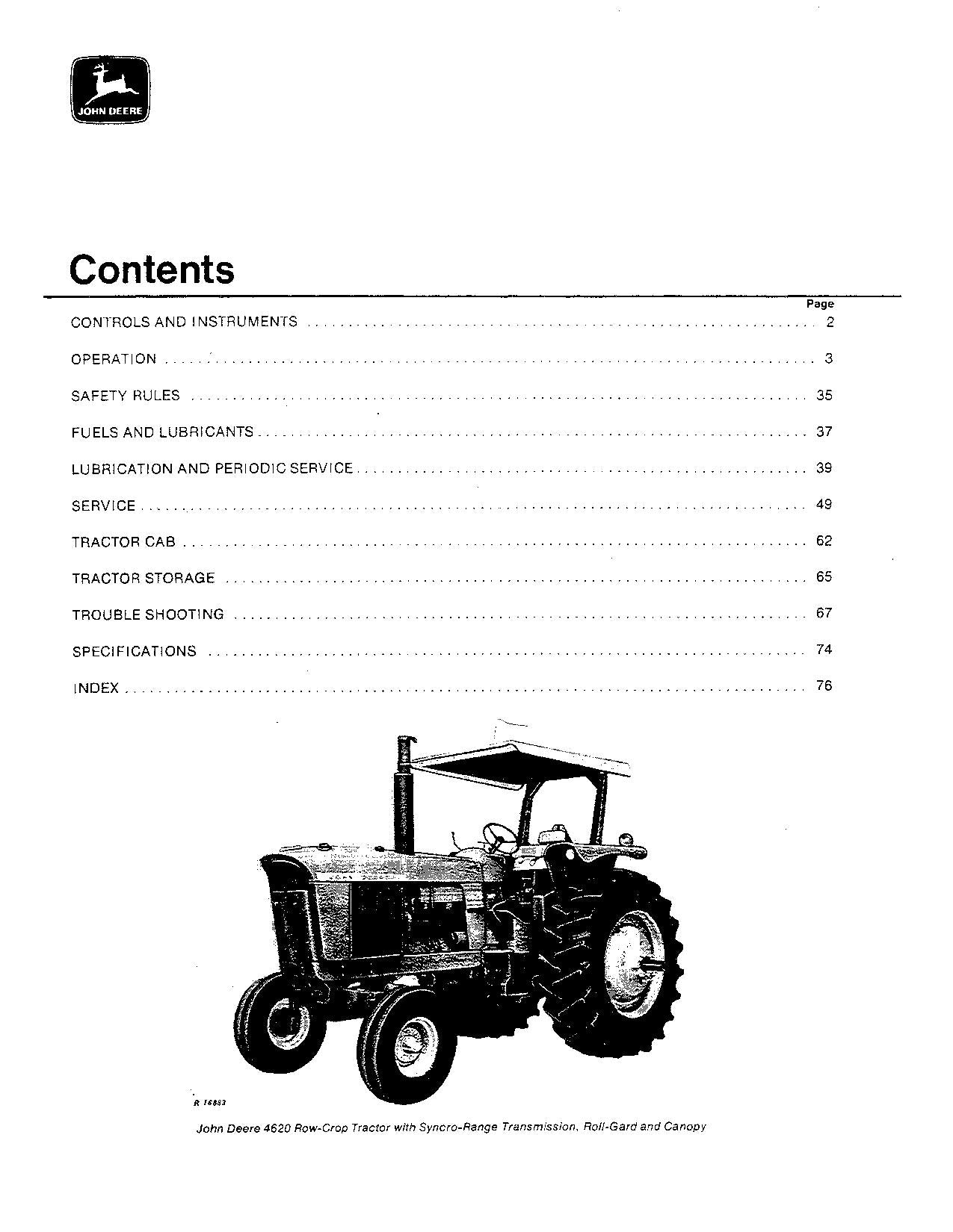 JOHN DEERE 4620 TRACTOR OPERATORS MANUAL