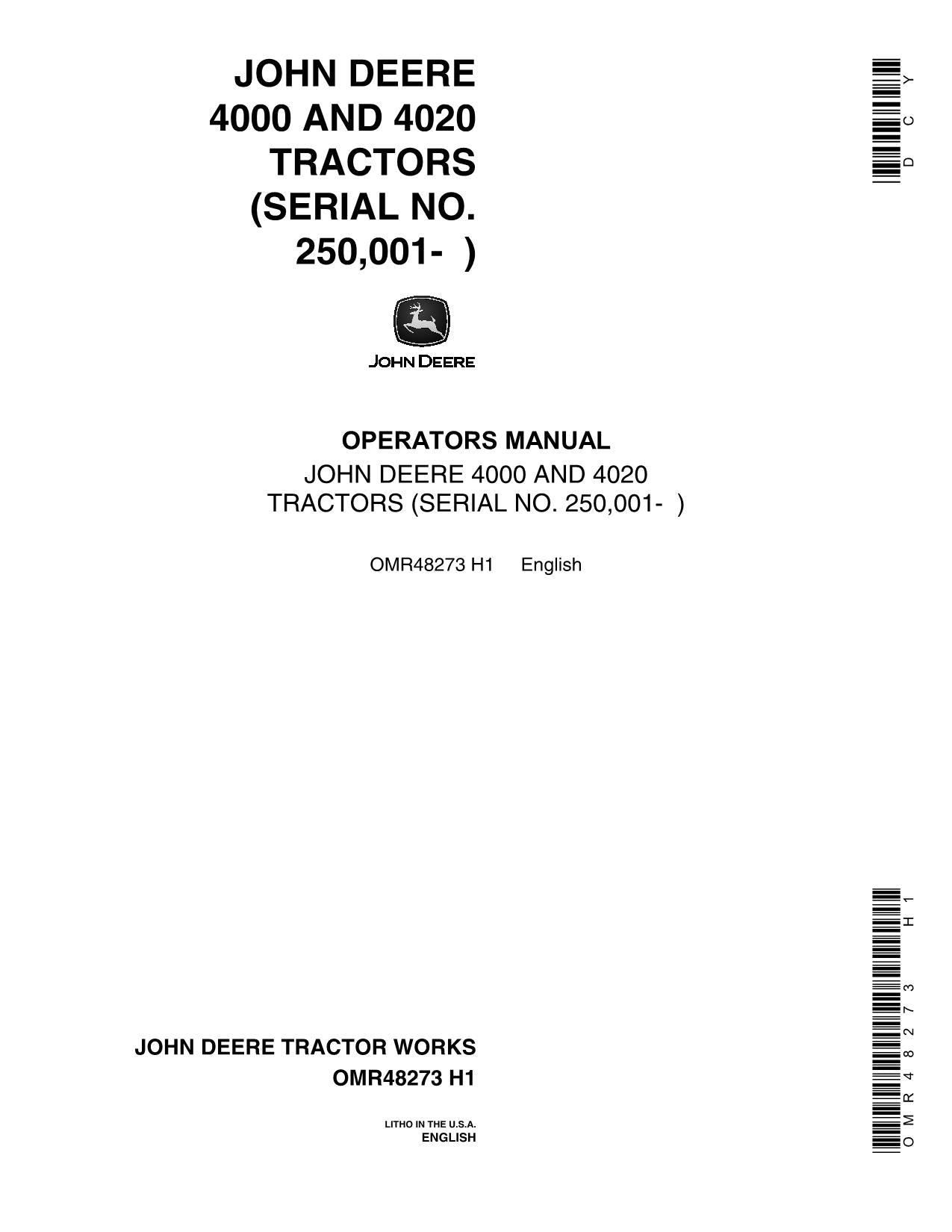 MANUEL D'UTILISATION DU TRACTEUR JOHN DEERE 4000 4020