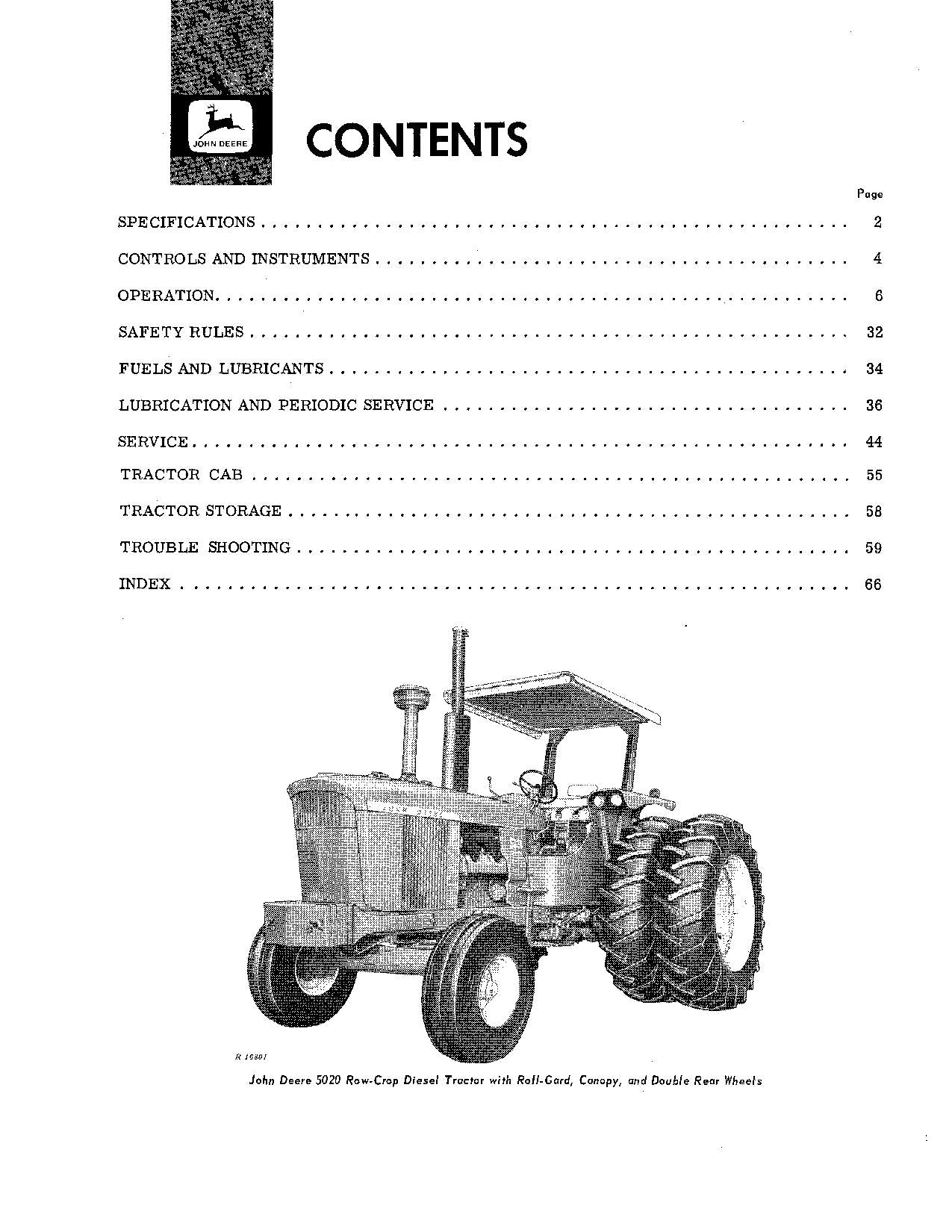 JOHN DEERE 5020 TRAKTOR BEDIENUNGSANLEITUNG 030001-