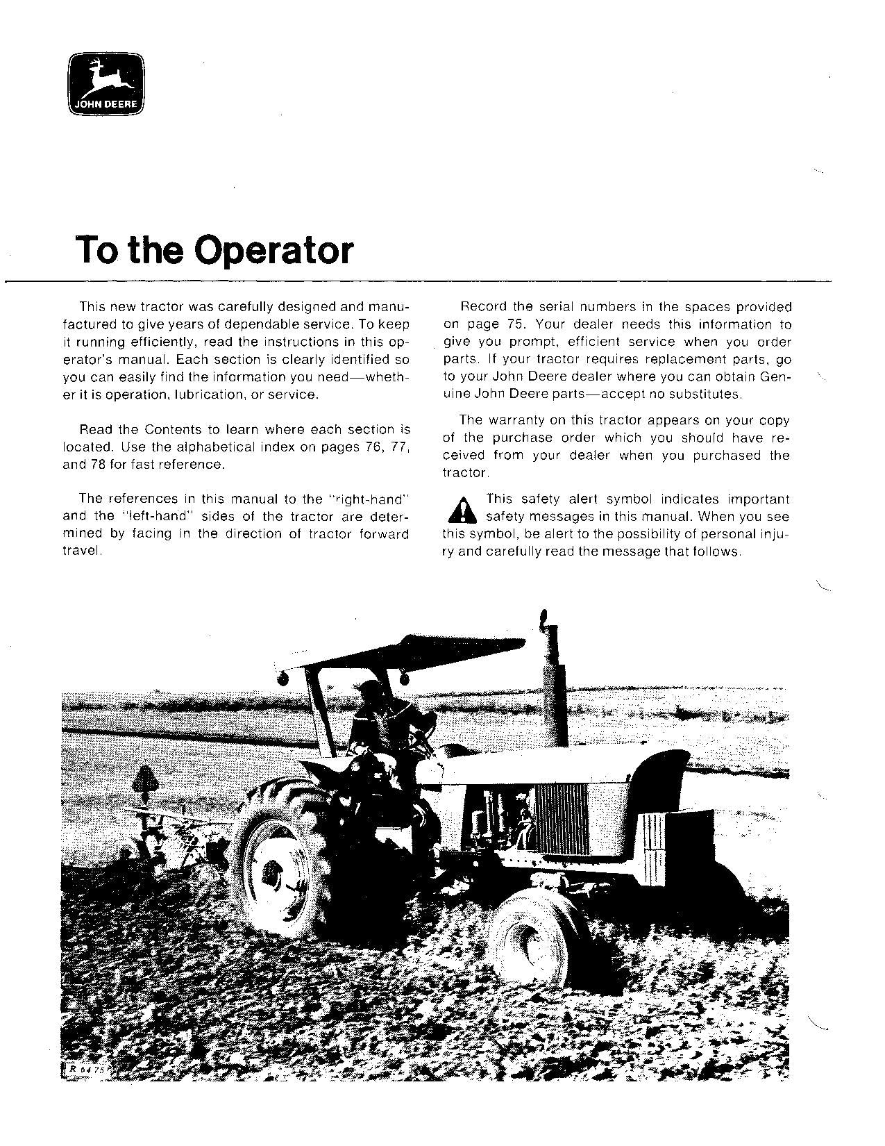 John Deere OPERATORS MANUAL 4320 TRACTOR