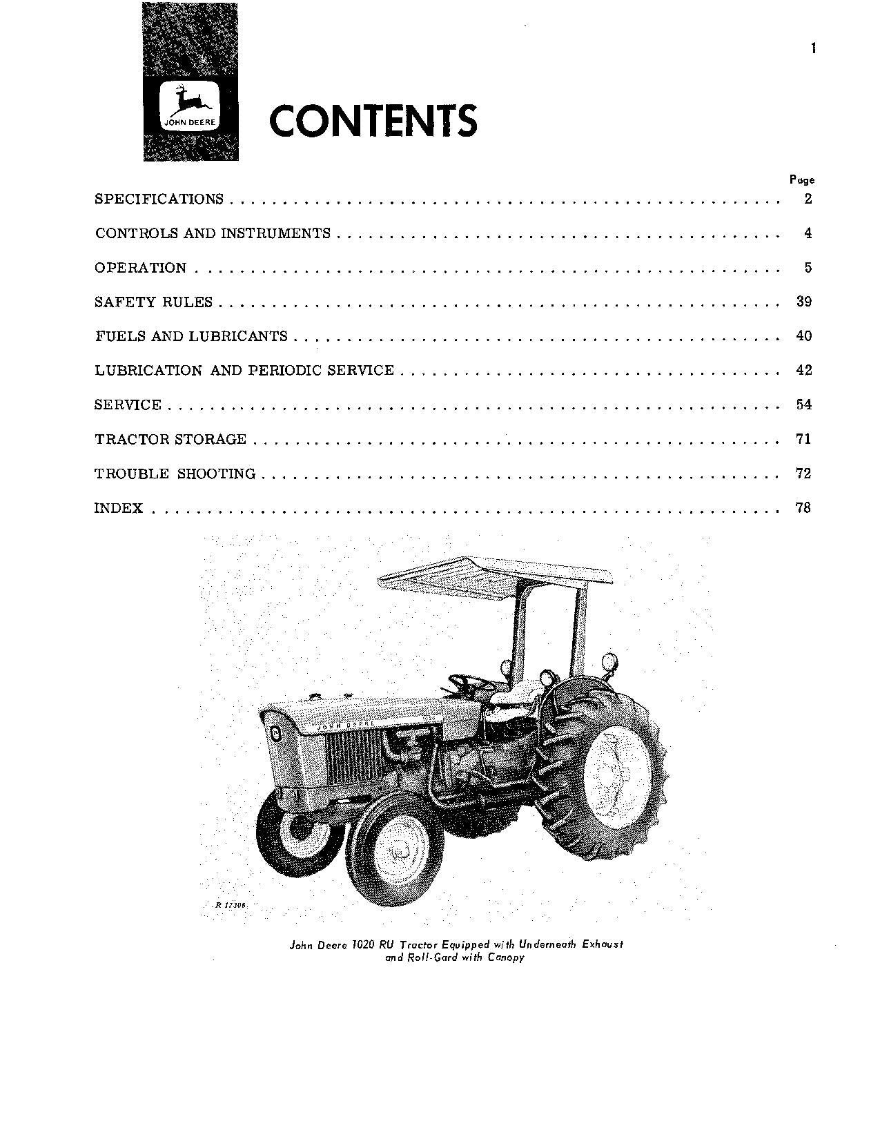 JOHN DEERE 2020 1020 TRAKTOR-BETRIEBSHANDBUCH