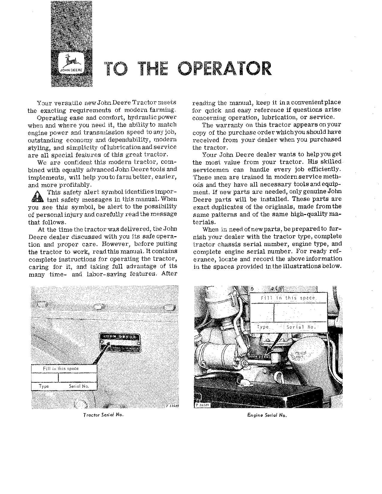 JOHN DEERE 2020 1020 TRAKTOR-BETRIEBSHANDBUCH