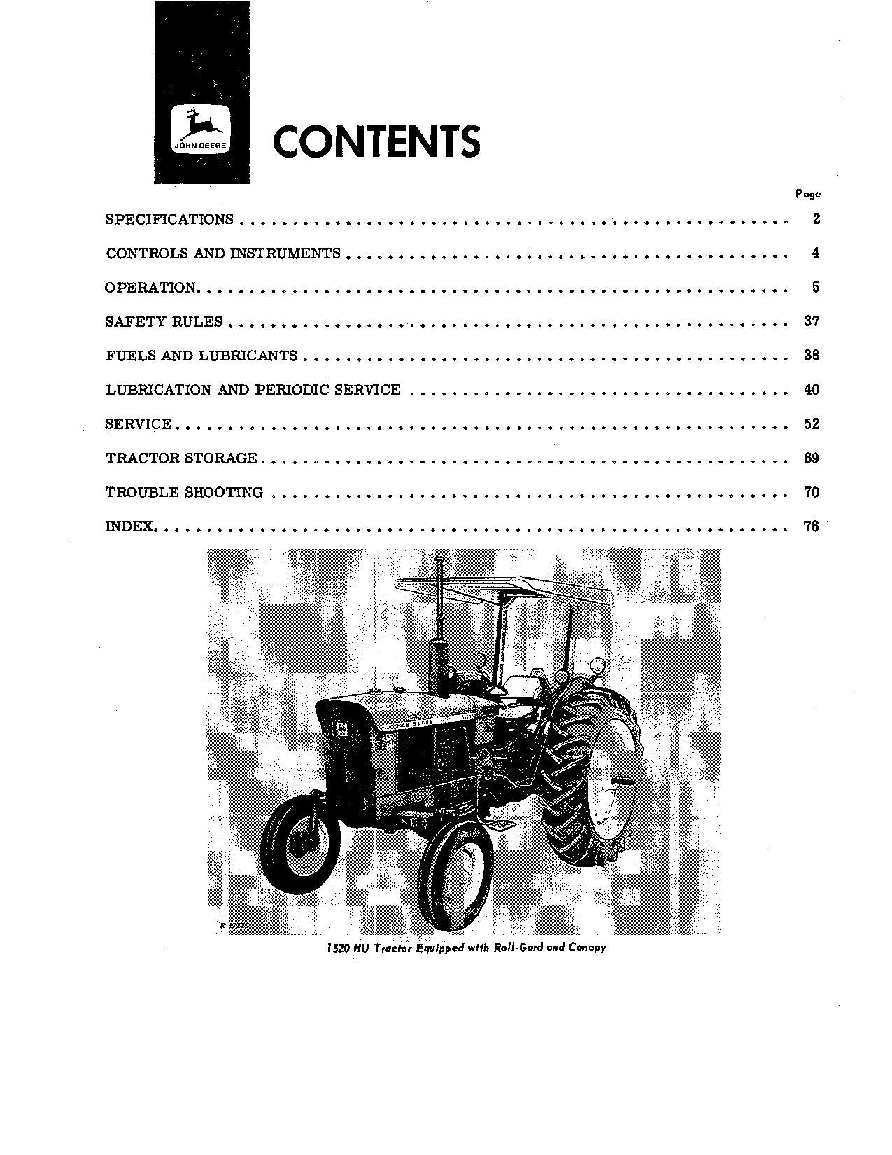 JOHN DEERE 1520 TRACTOR OPERATORS MANUAL SER 92963-