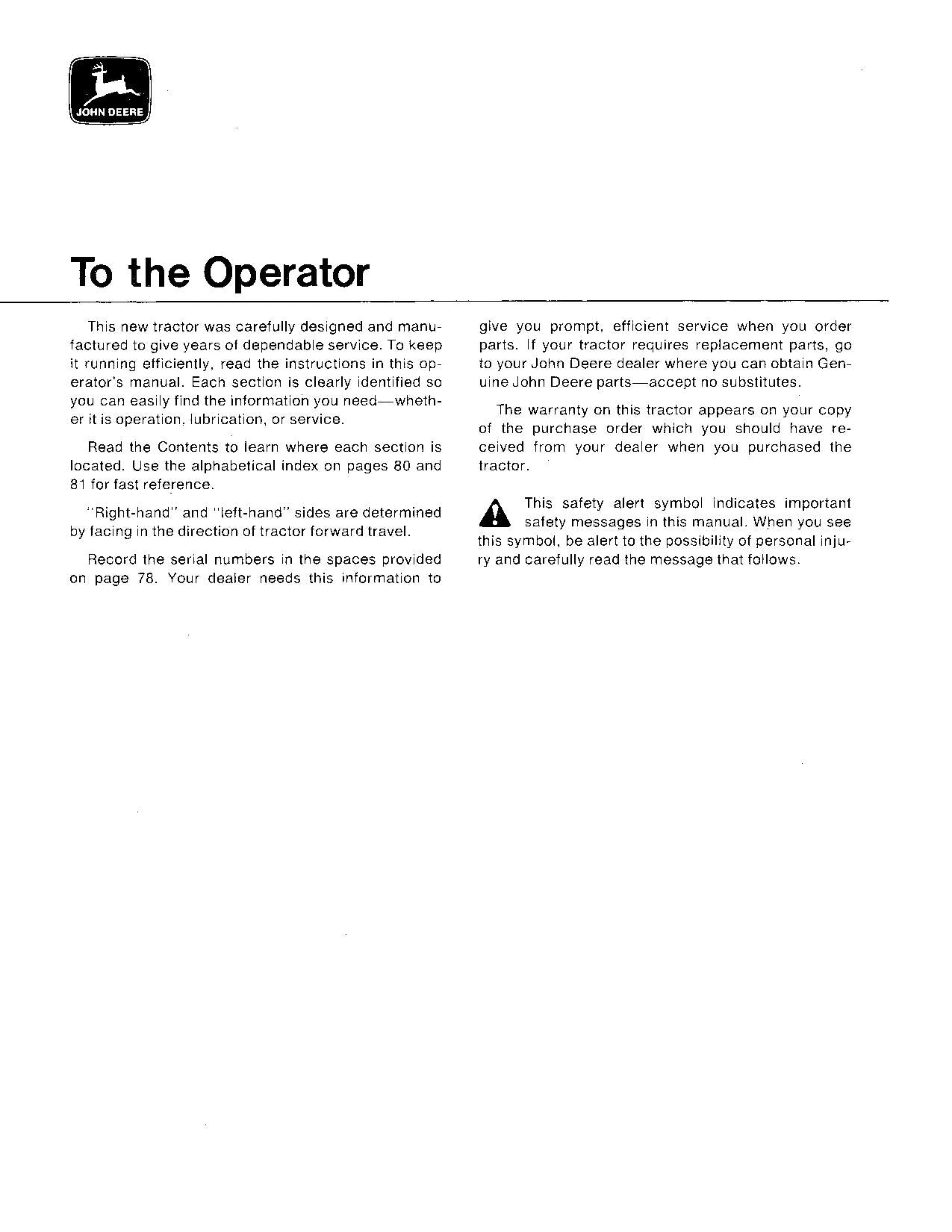 JOHN DEERE 2030 TRACTOR OPERATORS MANUAL 0-187300