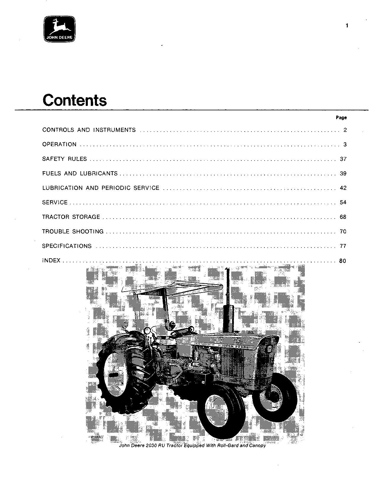 MANUEL D'UTILISATION DU TRACTEUR JOHN DEERE 2030 0-187300