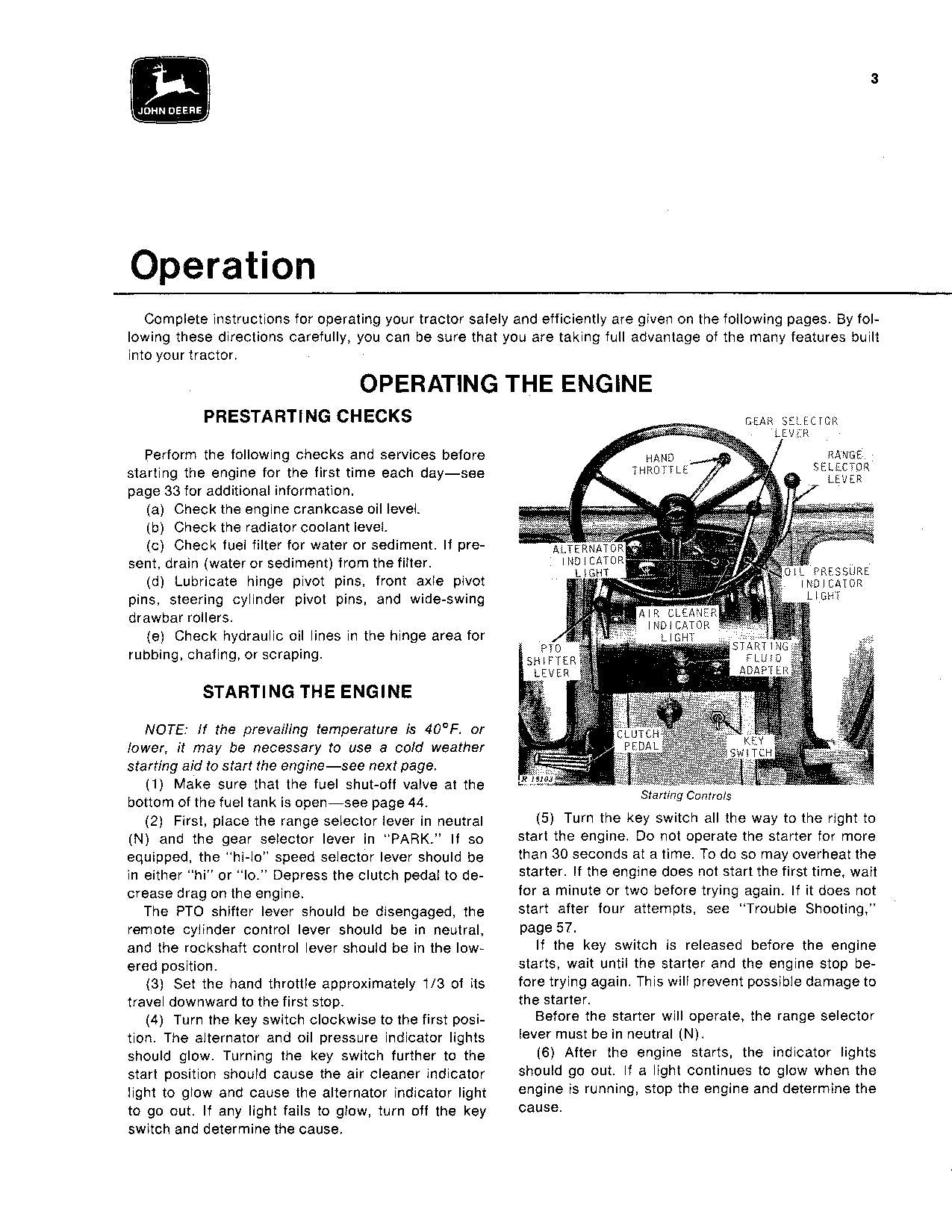 JOHN DEERE 7020 TRACTOR OPERATORS MANUAL 001000-002699