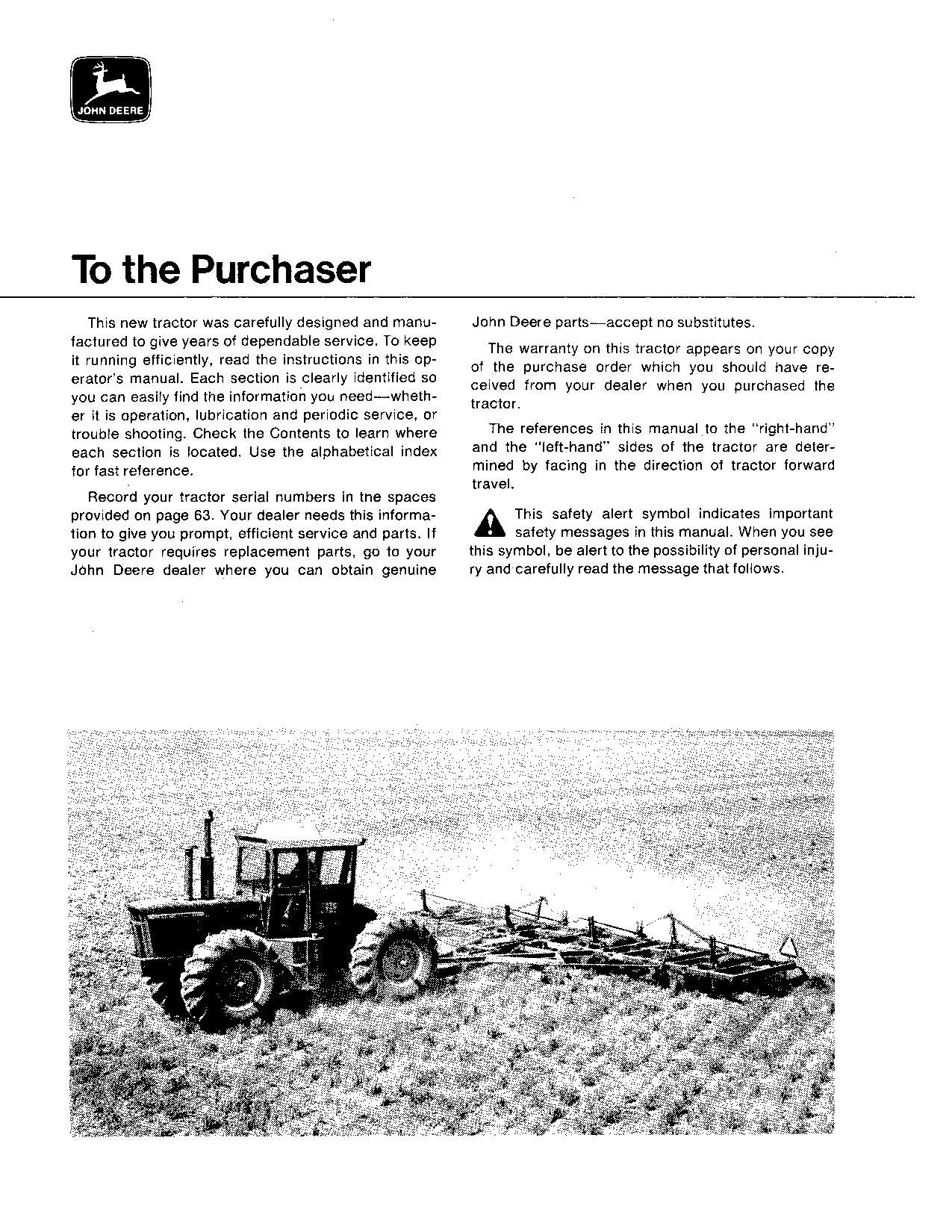 JOHN DEERE 7020 TRACTOR OPERATORS MANUAL 001000-002699